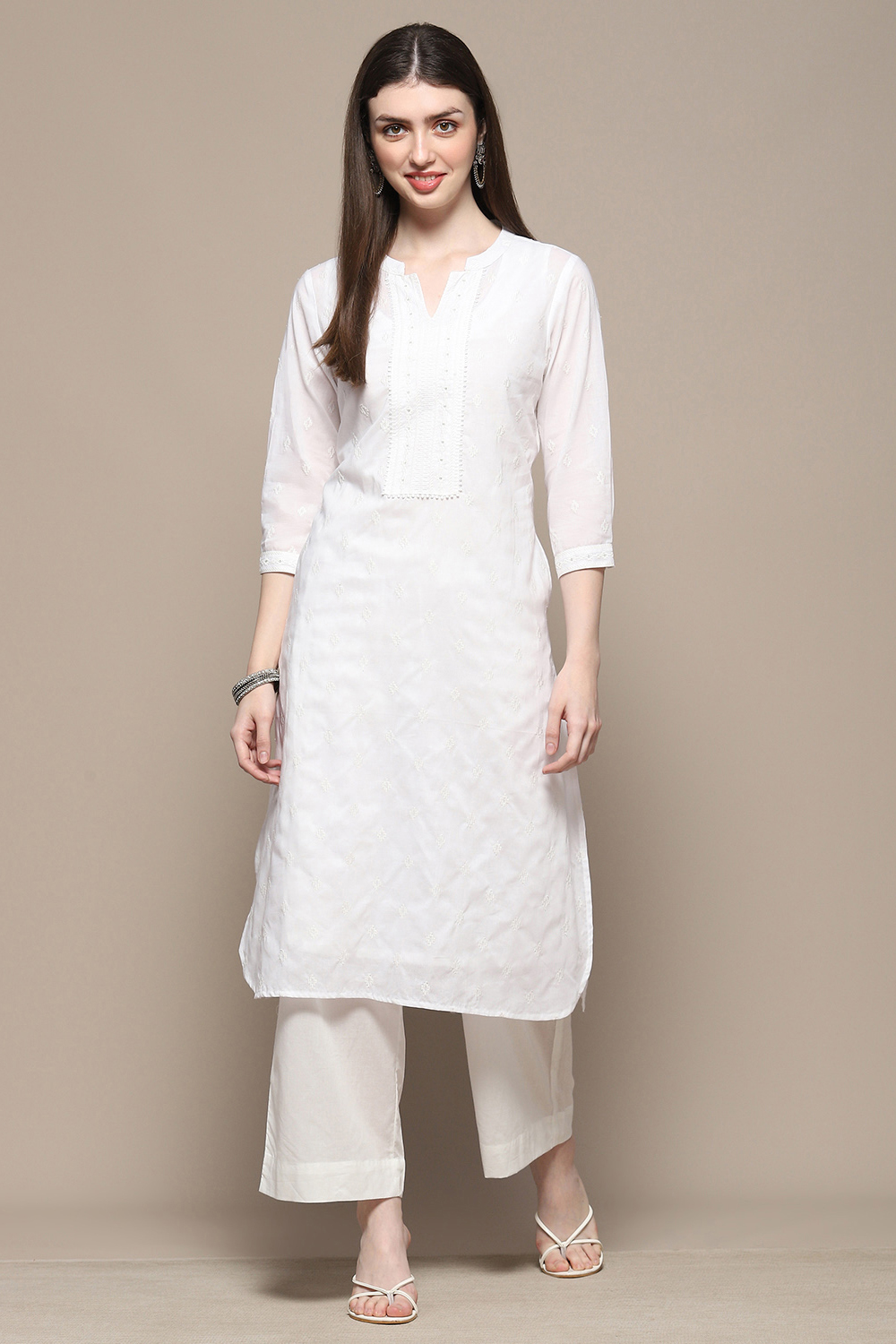 White Cotton Straight Kurta image number 5