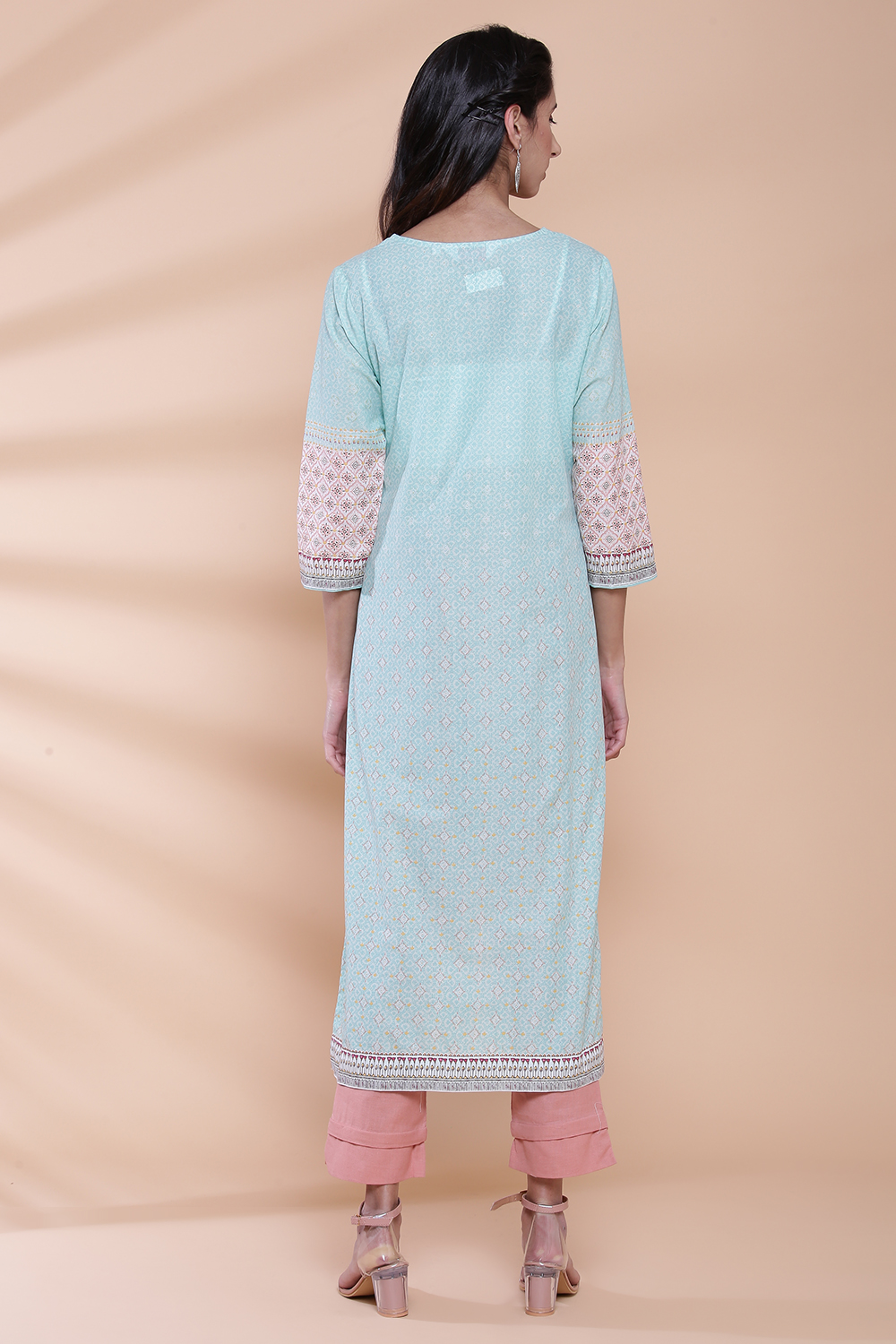 Mint Cotton Straight Printed Kurta image number 5