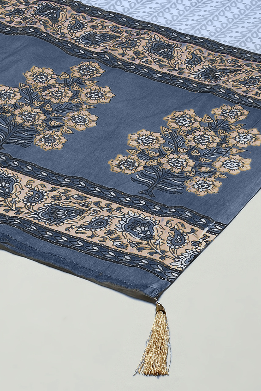 Indigo Cotton Hand Block Print Unstitched Suit Set image number 4