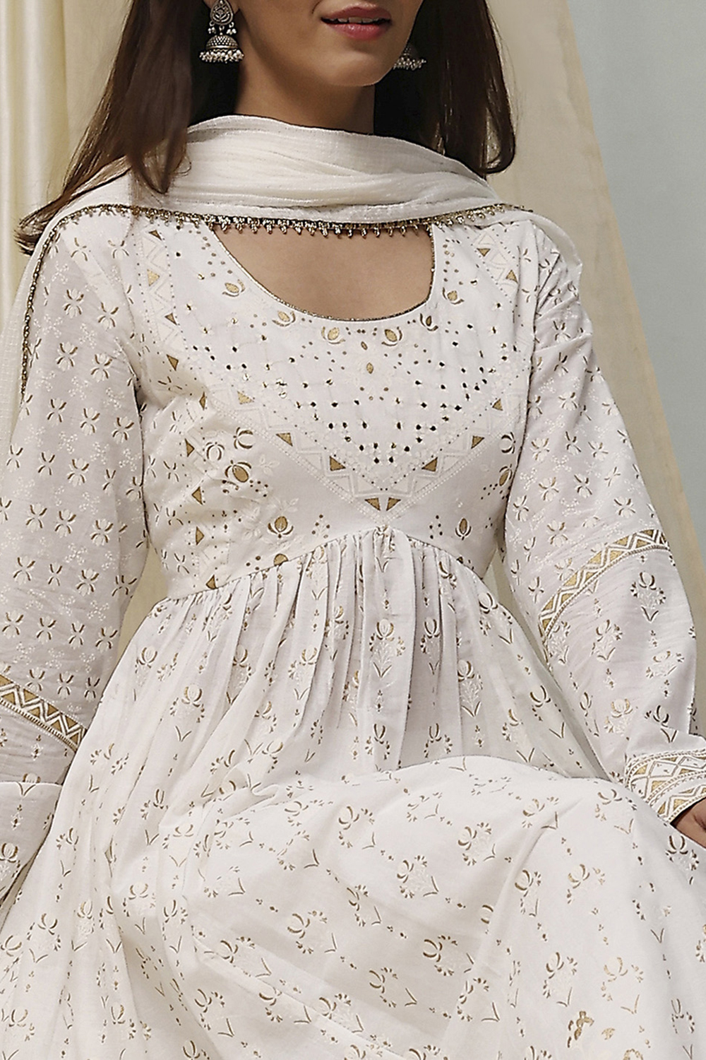 Onion Pink Cotton Printed Anarkali Suit Set image number 1
