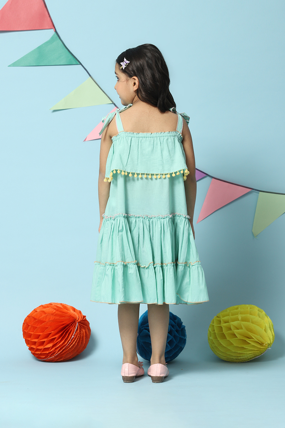 Sea Green Cotton Tiered Dress image number 4