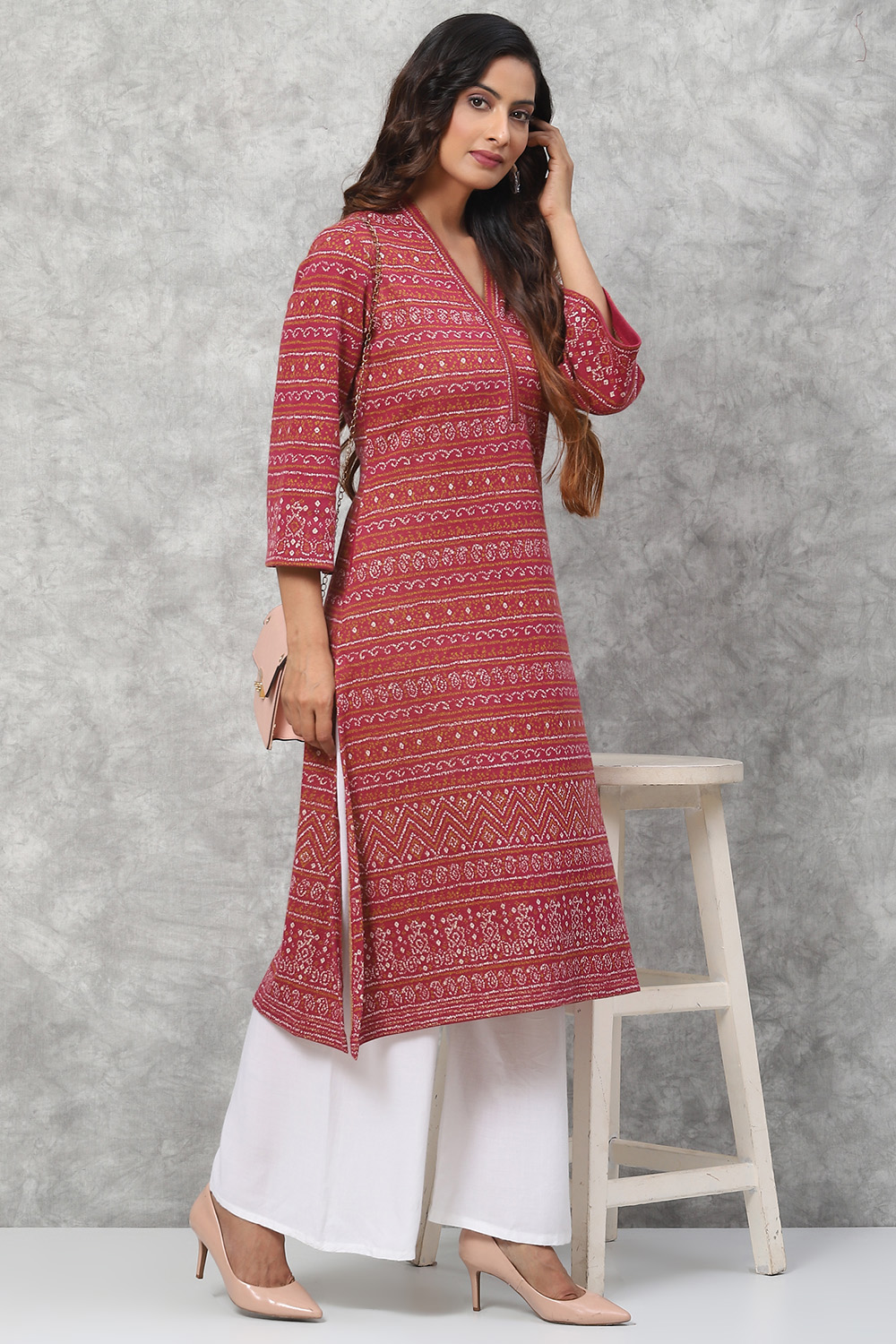 Pink Straight Poly Metallic Kurta image number 0