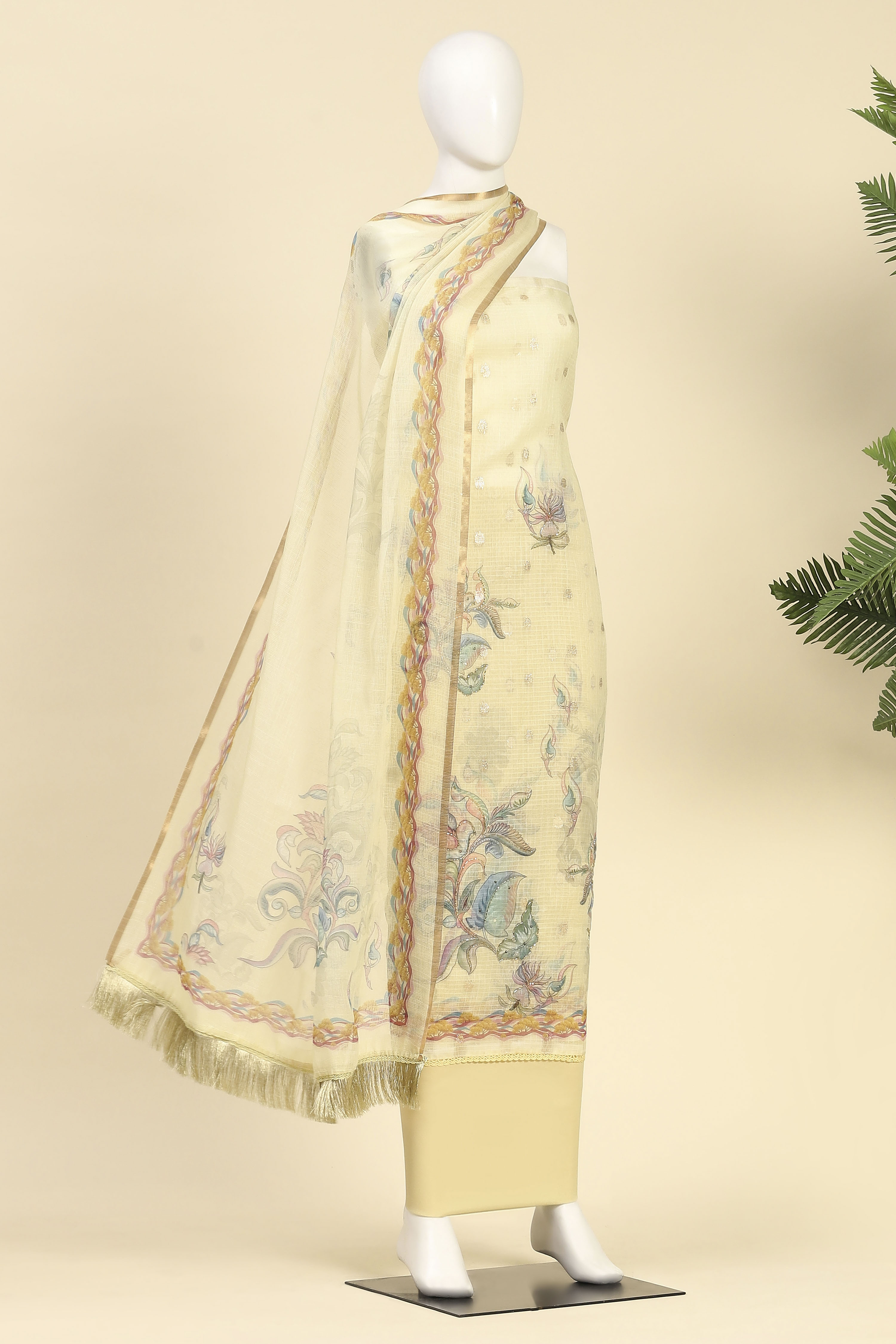 Peach Cotton Printed Unstitched Suit Set image number 4