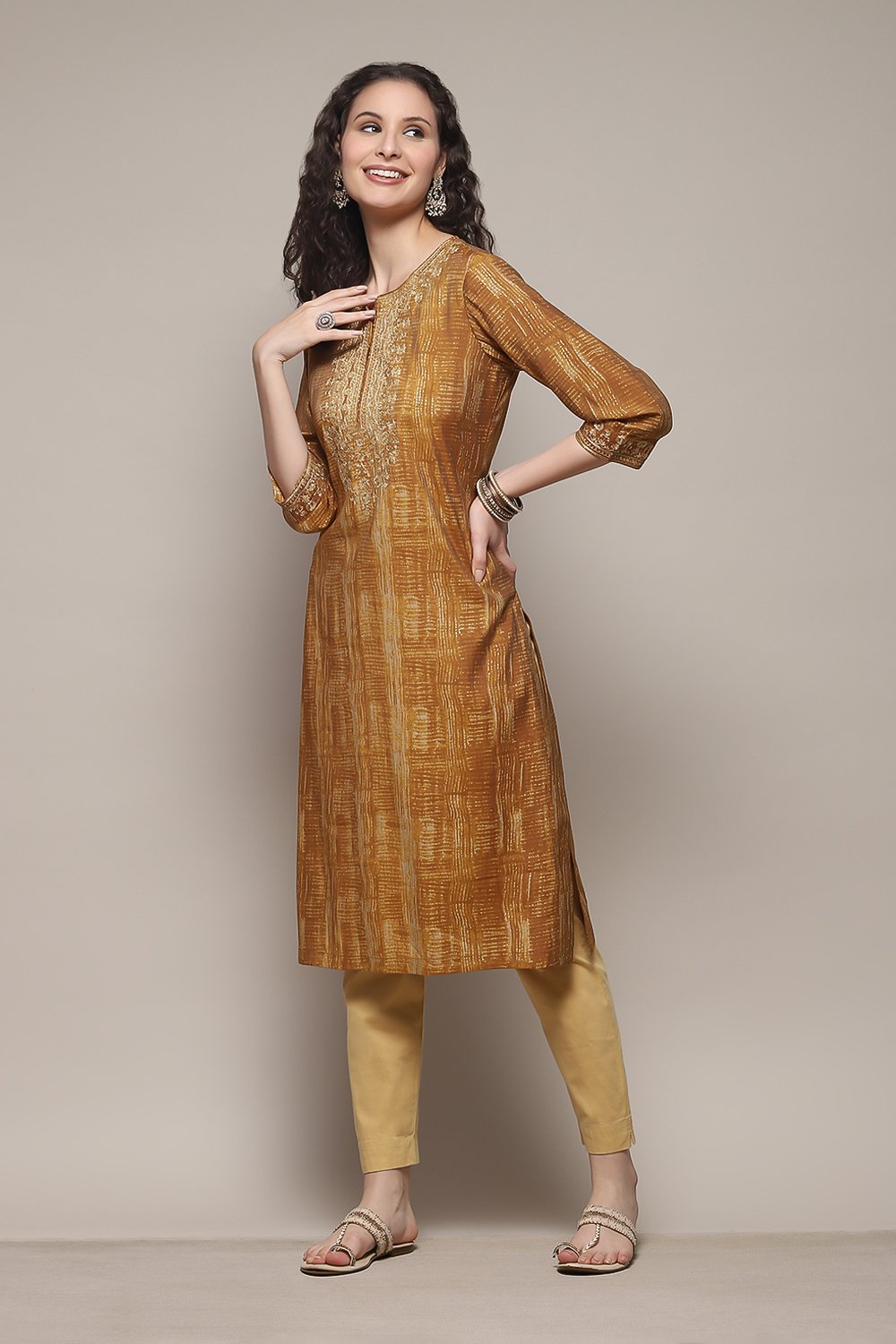 Wine Poly Viscose Straight Printed Kurta image number 0