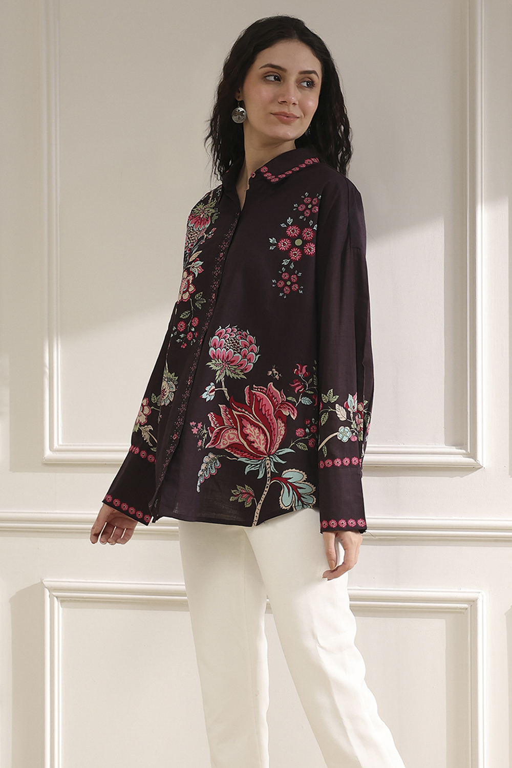Brown Cotton Floral Printed Shirt image number 2