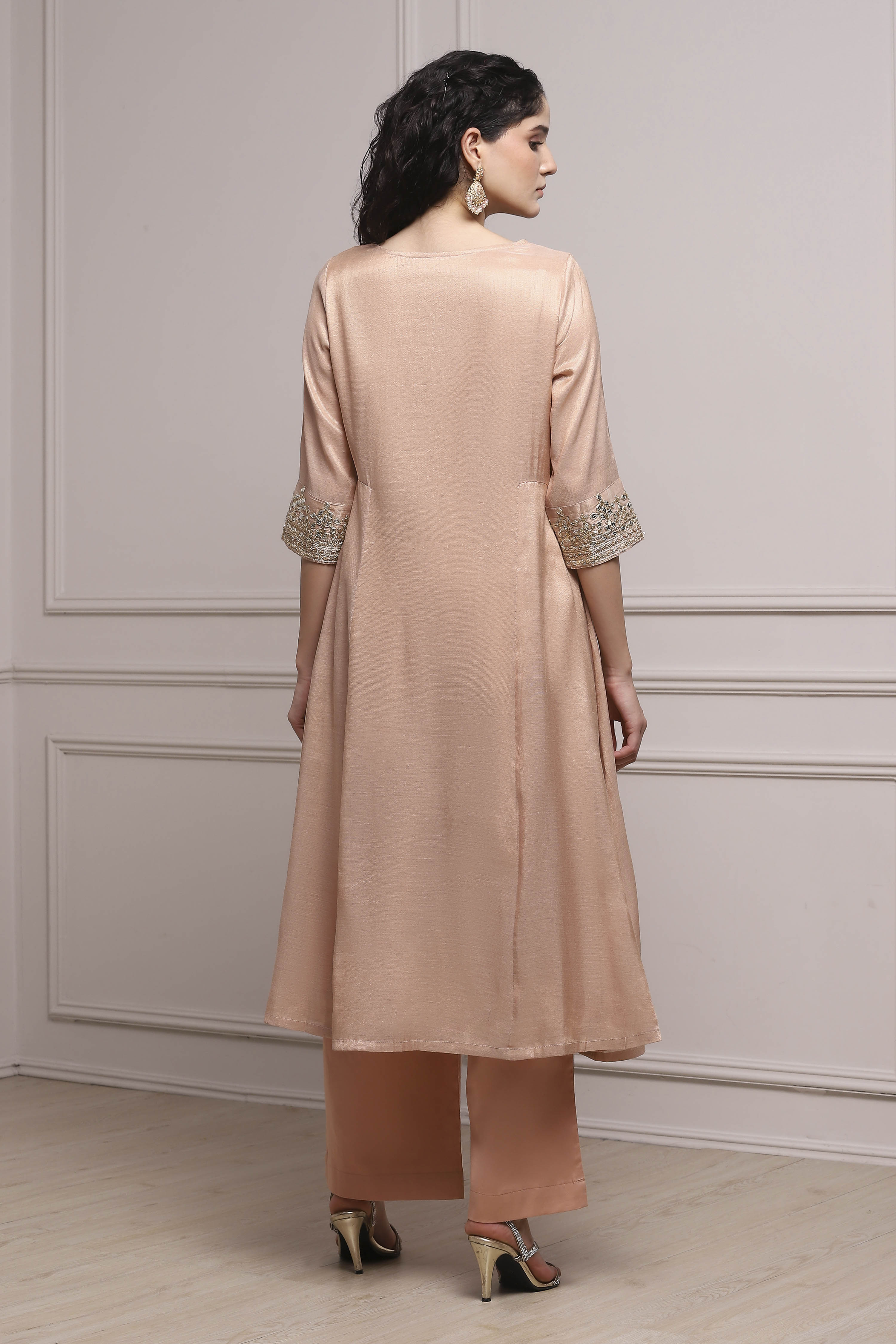 Blush Peach Cotton Kalidar Dyed Suit Set image number 4