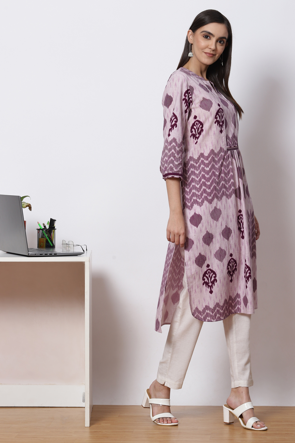 Plum Cotton Straight Kurta image number 3