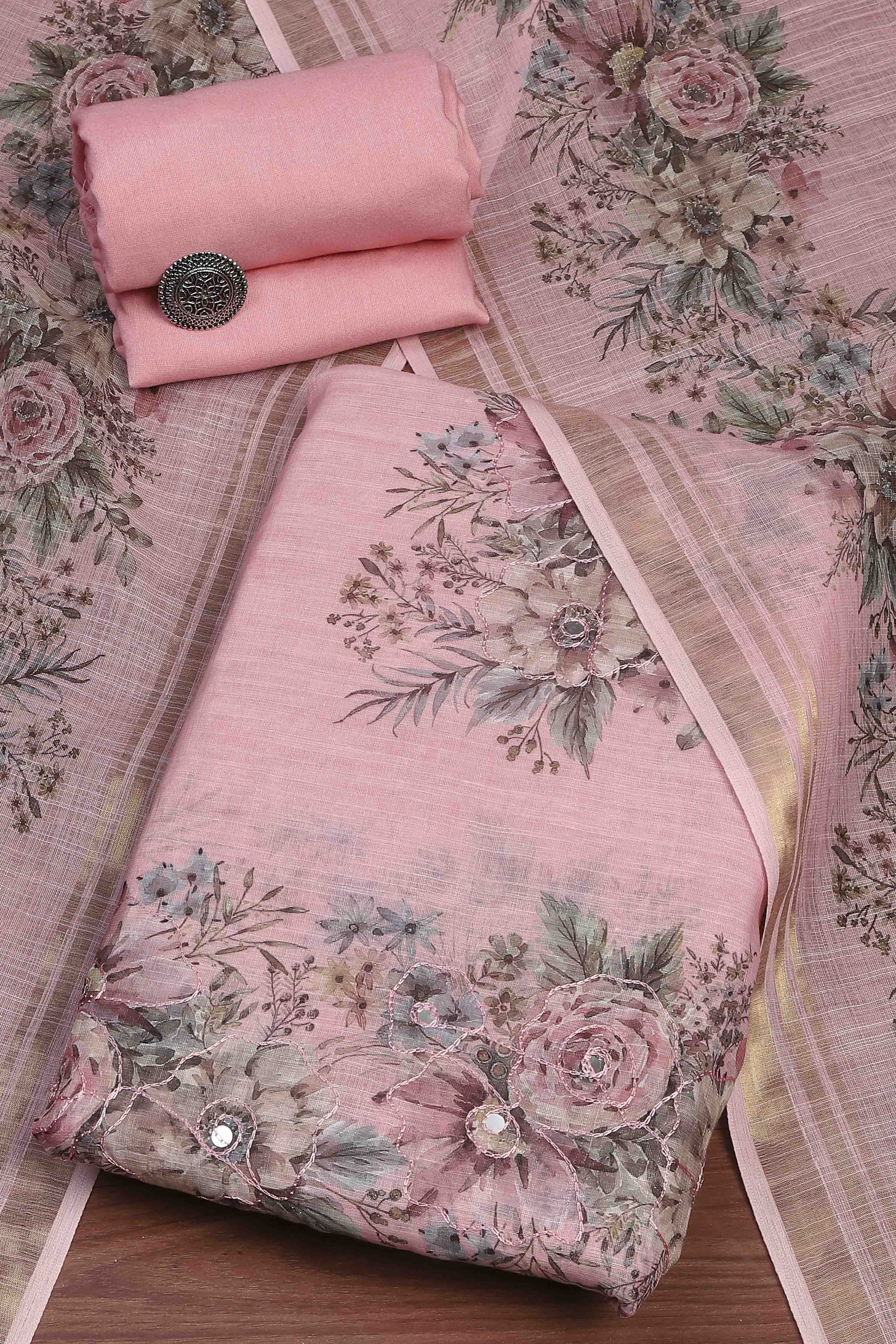 Sky Blue Linen Unstitched Suit Set image number 0