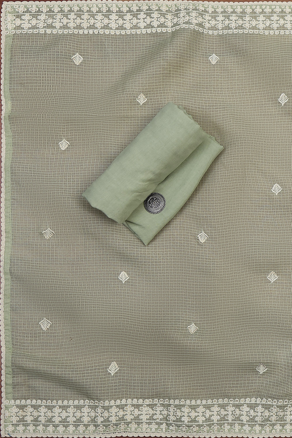 Green Cotton Embroidered Unstitched Suit Set image number 3