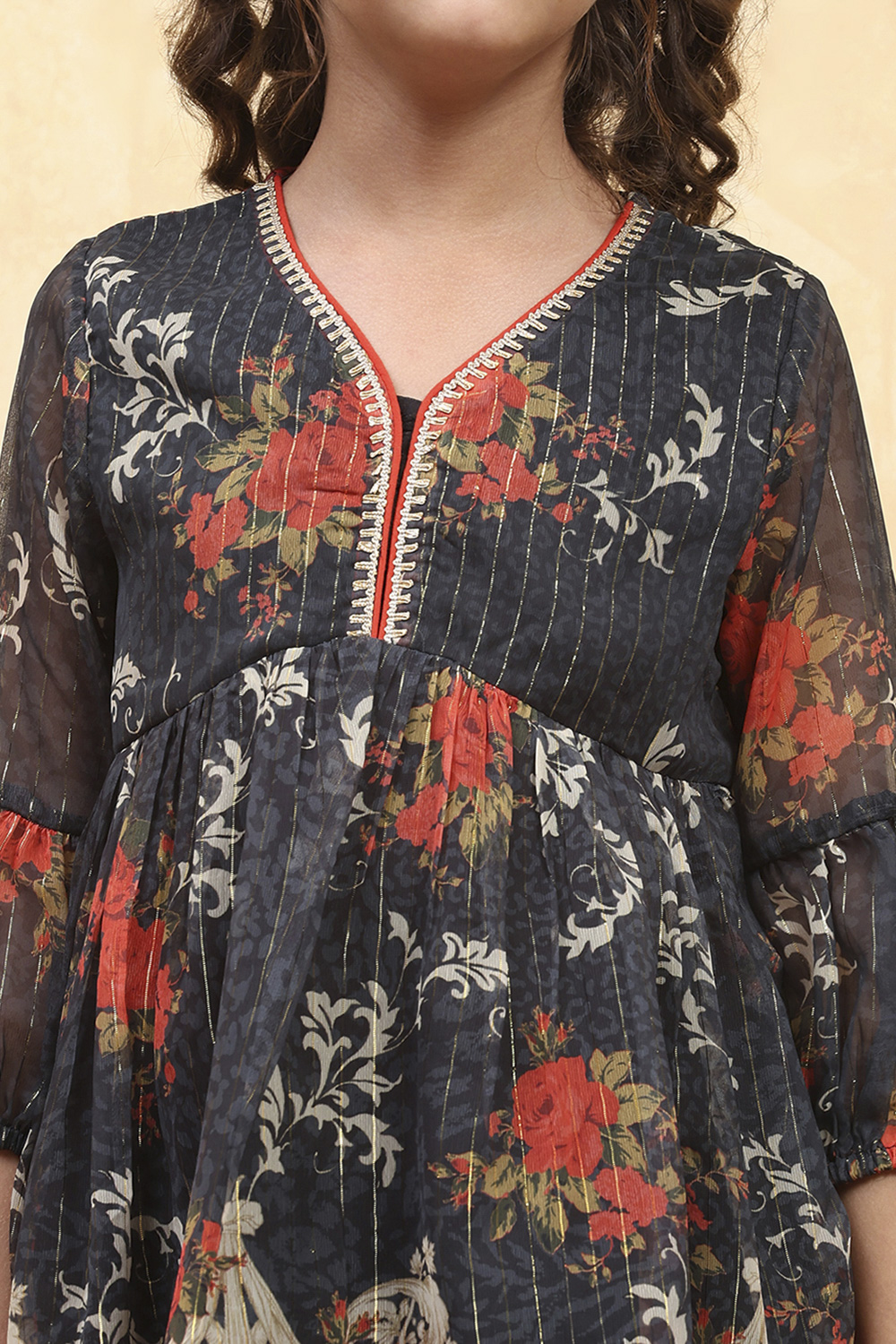 Black Polyester Floral Printed Peplum Sharara Kurta Set image number 1