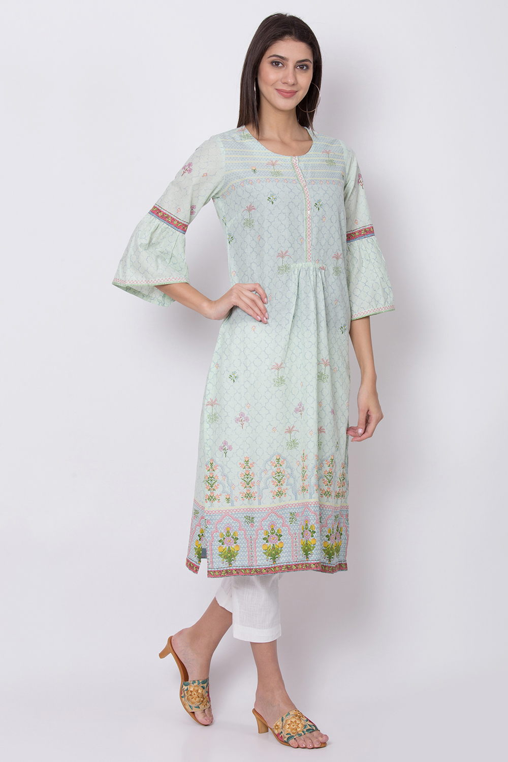 Yellow Cotton Straight Printed Kurta image number 0