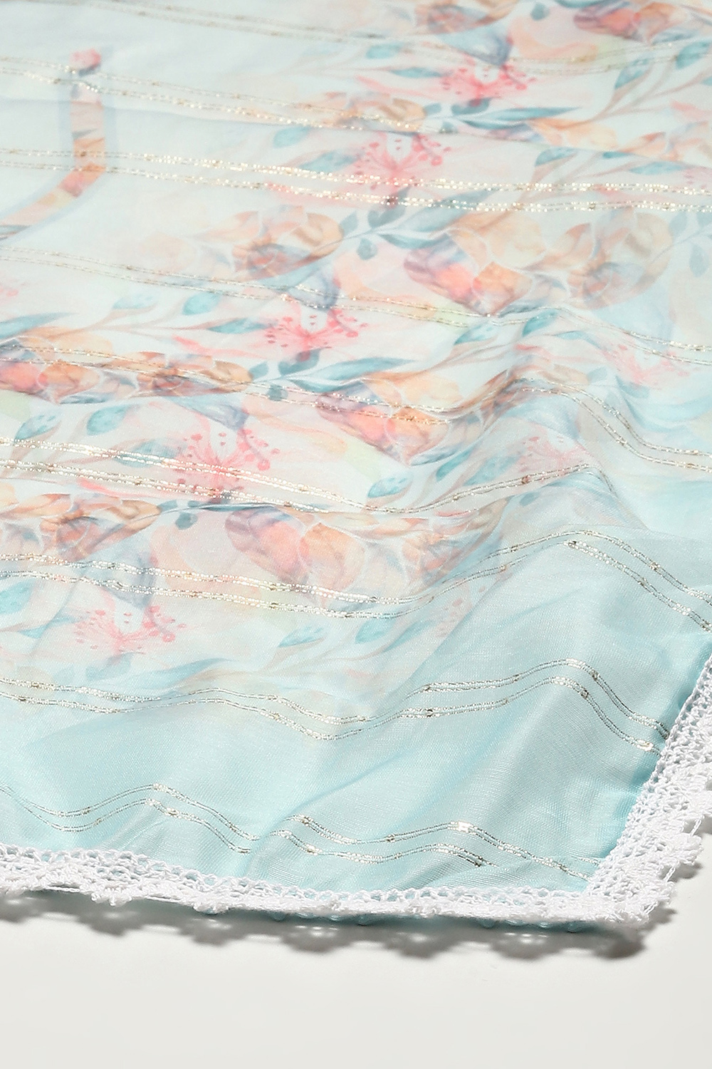 Sky Blue Chanderi Blend Machine Embroidered Unstitched Suit Set image number 4