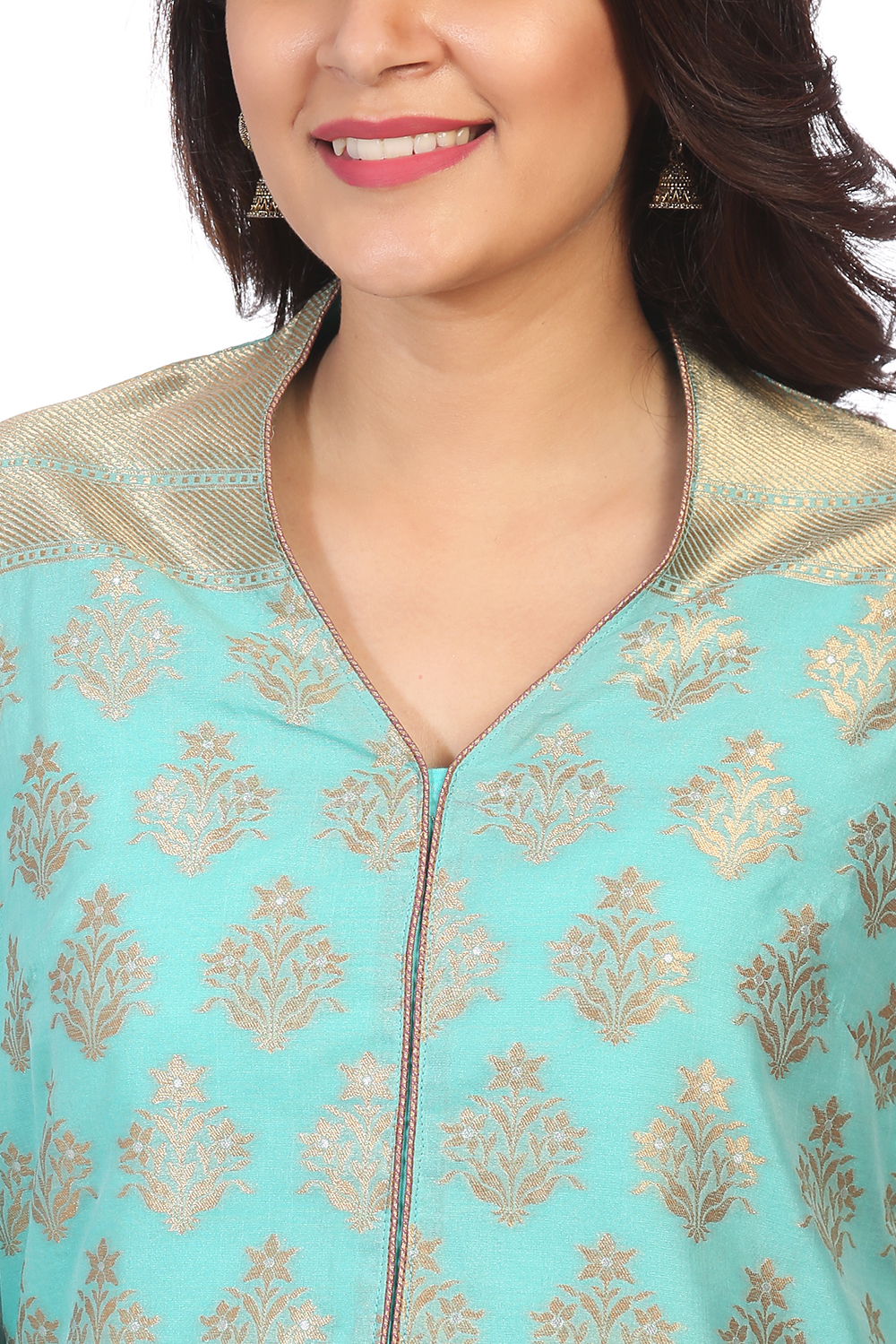 Green Poly Metallic Cotton Straight Printed Kurta image number 1