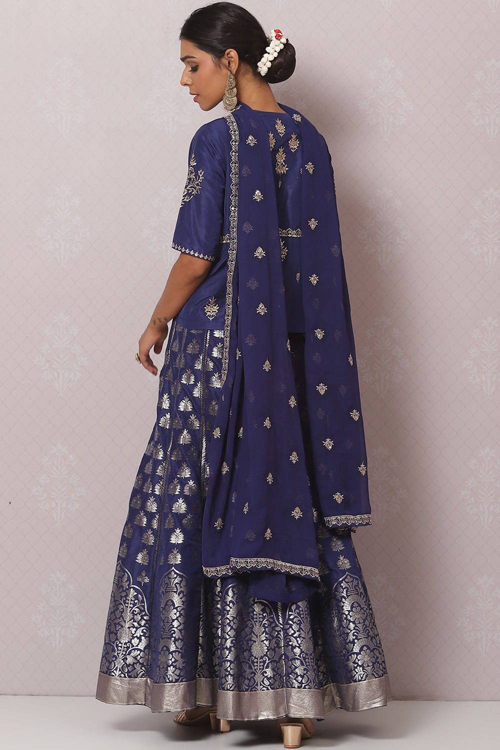 Blue Straight Art Silk Lehenga Set image number 4