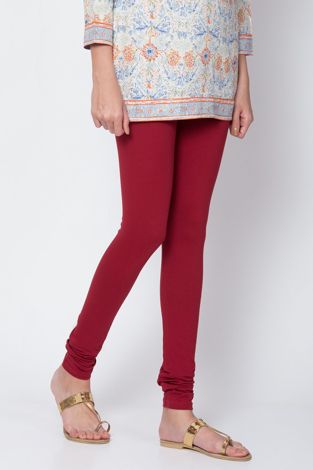 Fuschia Cotton Blend Solid Churidar image number 2
