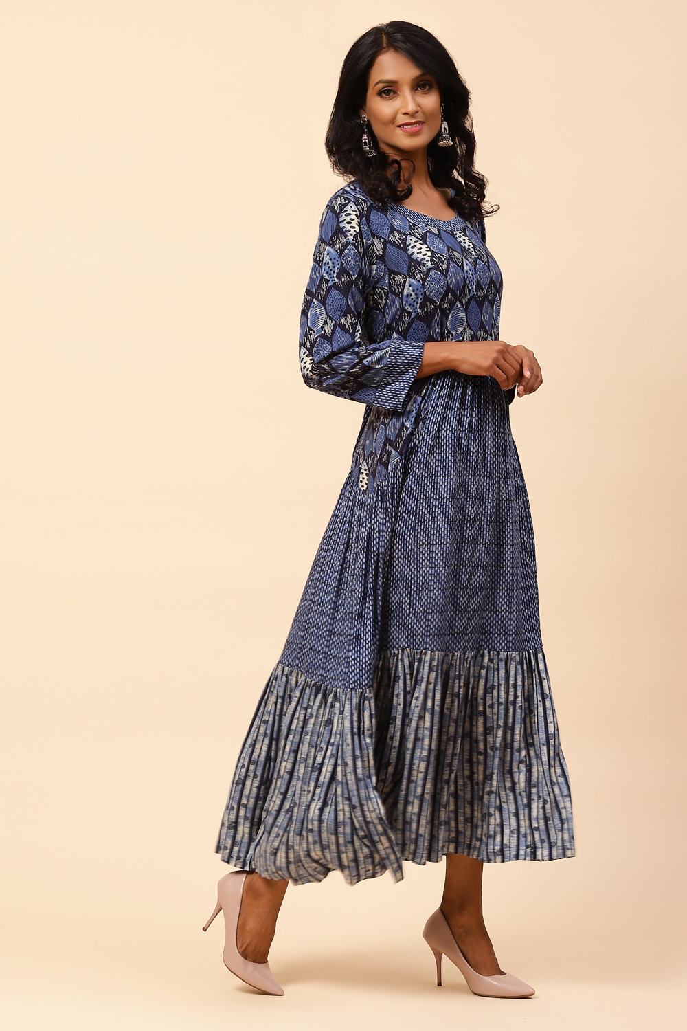 Indigo LIVA Flared Fusion Dress image number 4