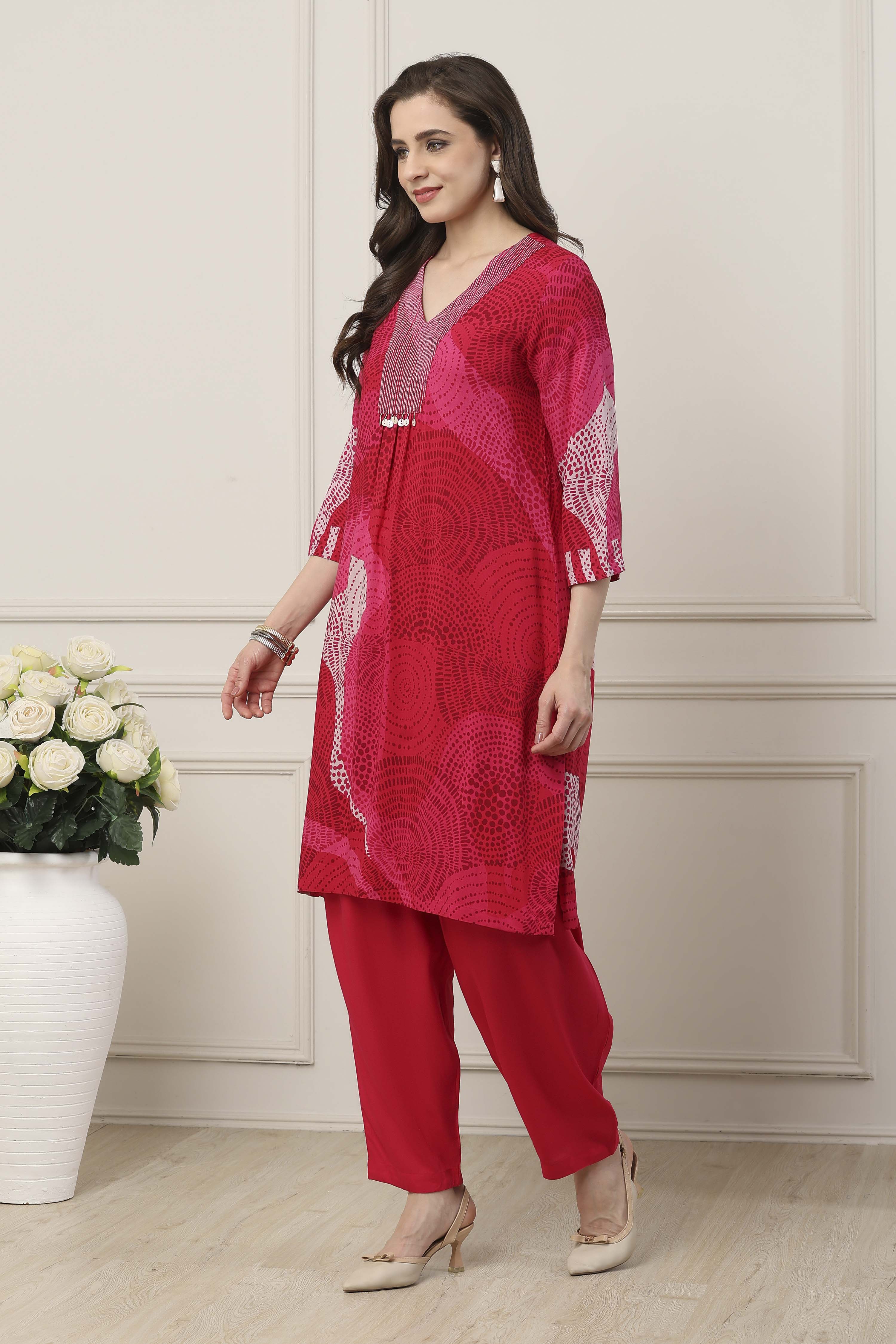 Pink Viscose Rayon Straight Suit Set image number 3