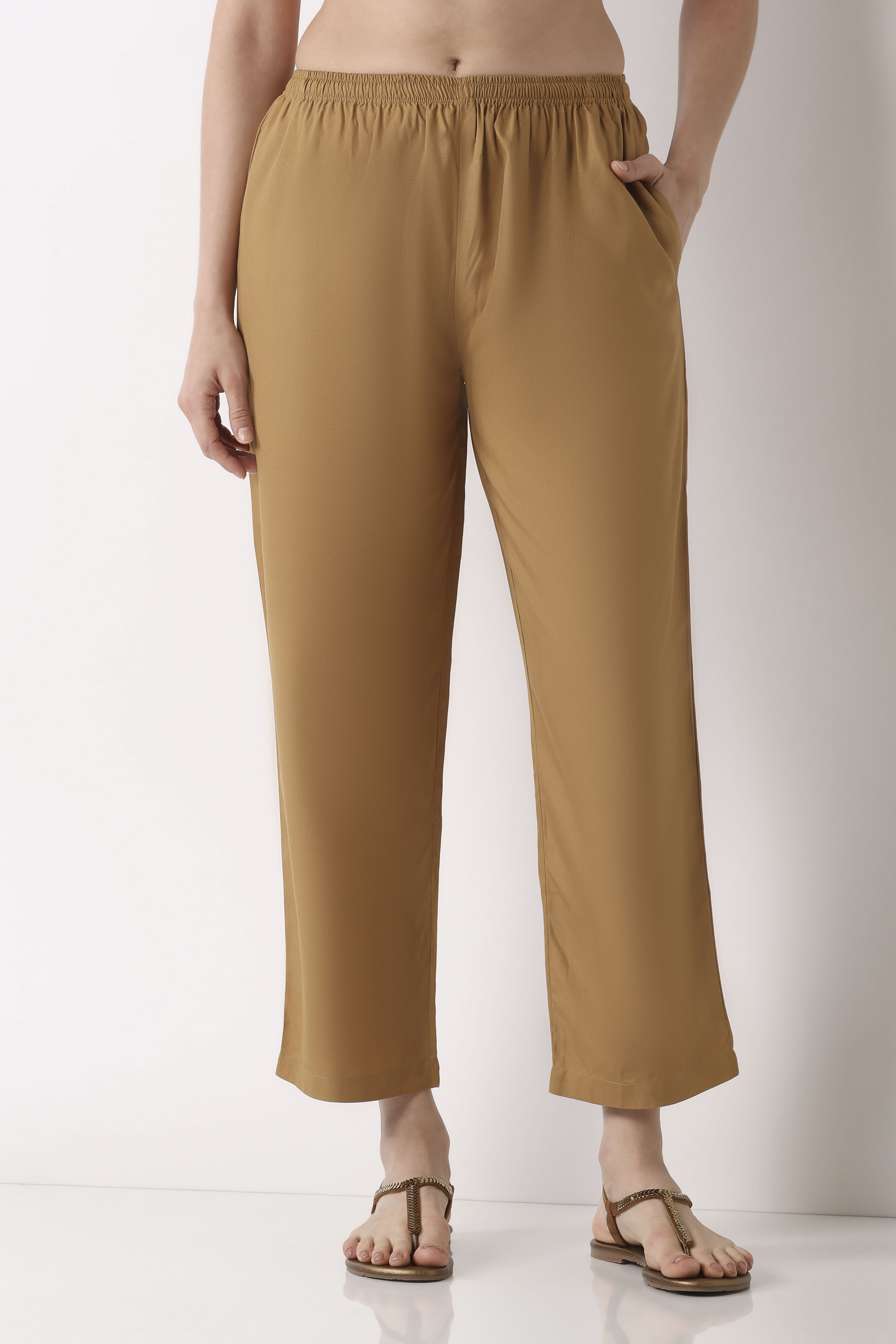 Green-Maroon Viscose Rayon Relaxed Solid Pants image number 4