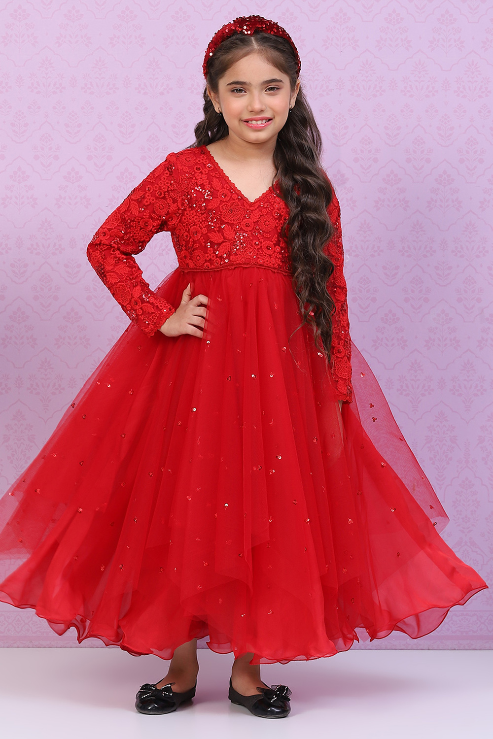 Buy Red Nylon Flared Gown Gown for INR3996.00 Biba India