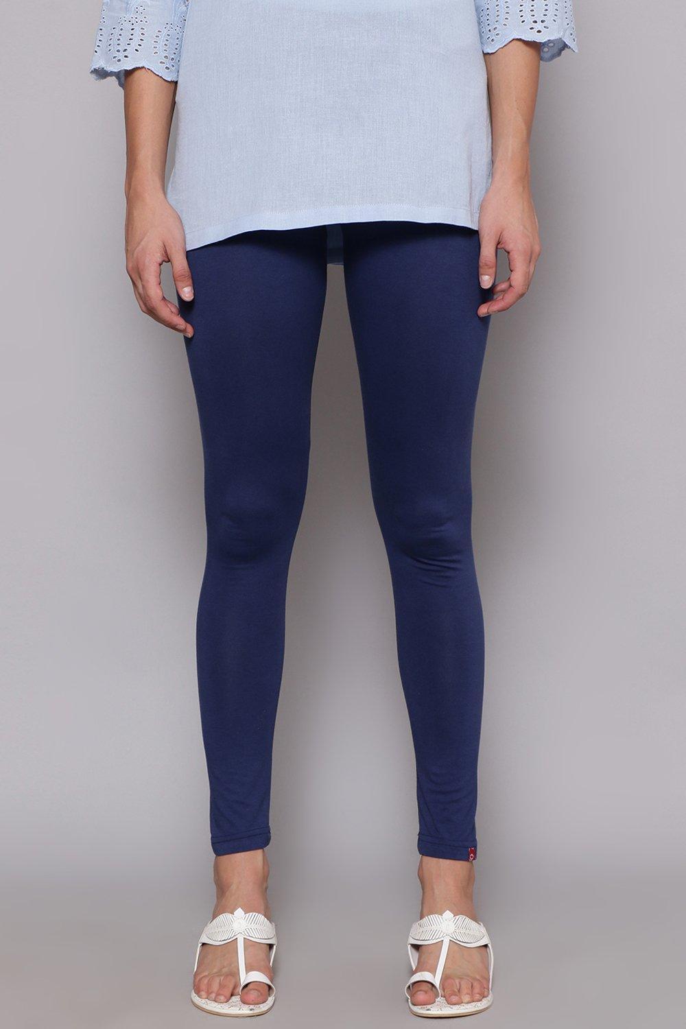 Navy Cotton Blend Solid Leggings image number 2