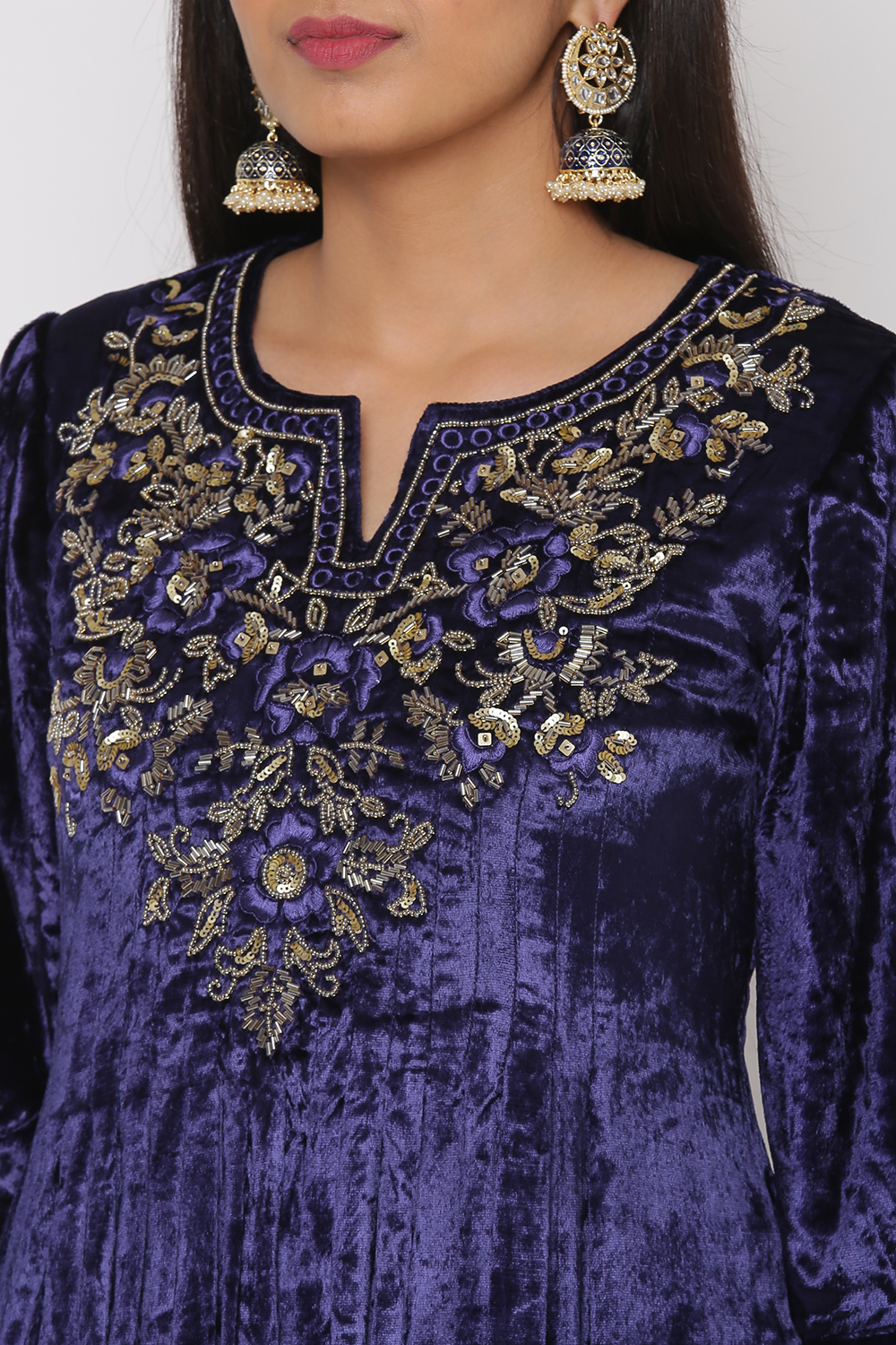 Navy Blue Viscose A-Line Kurta Churidar Suit Set image number 1