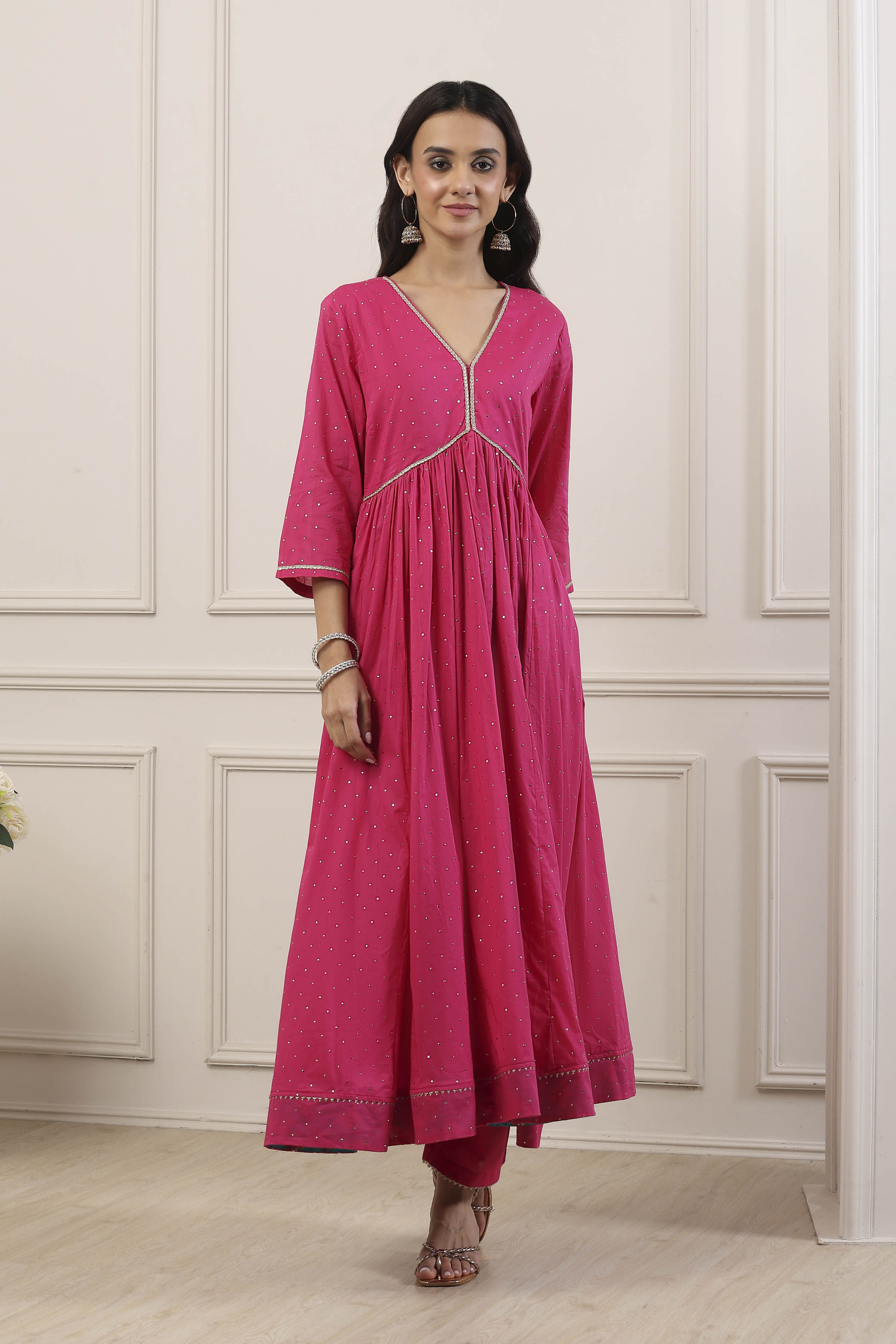 Pink Cotton Anarkali Suit Set image number 6
