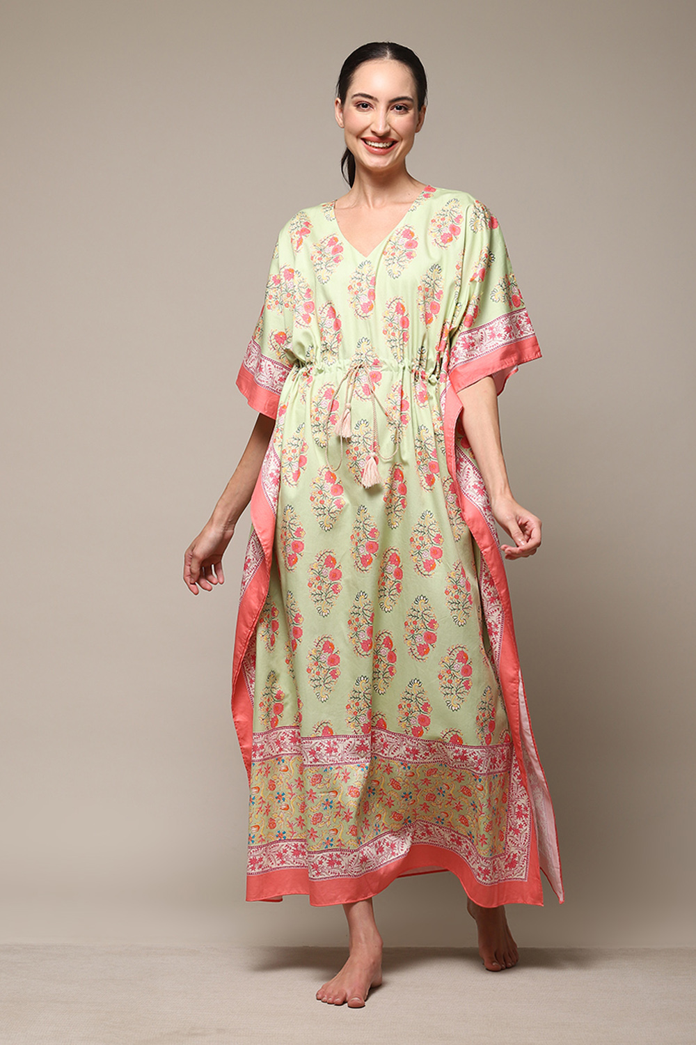 Sea Green Cotton Printed Kaftan image number 5