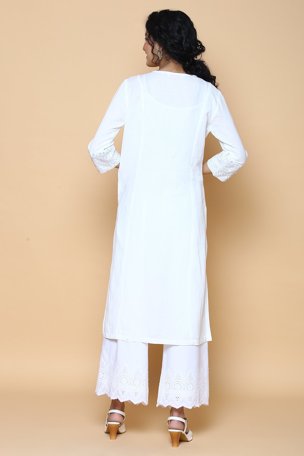 White cotton linen Kurta image number 5