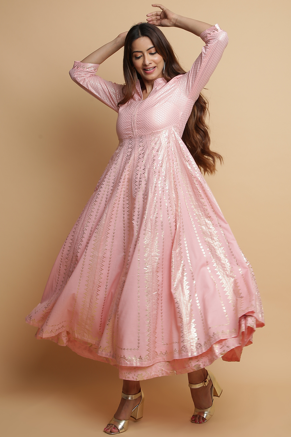 Pink Cotton Flared Dress image number 0