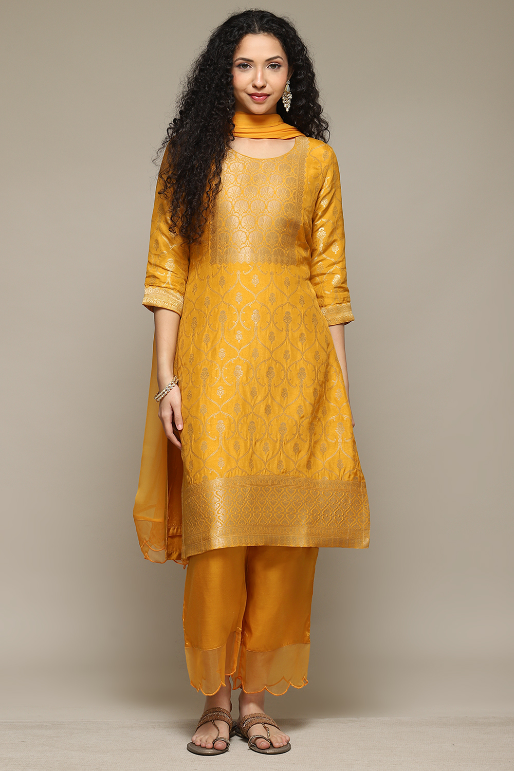 Mustard Viscose Blend Straight Kurta Palazzo Suit Set image number 7