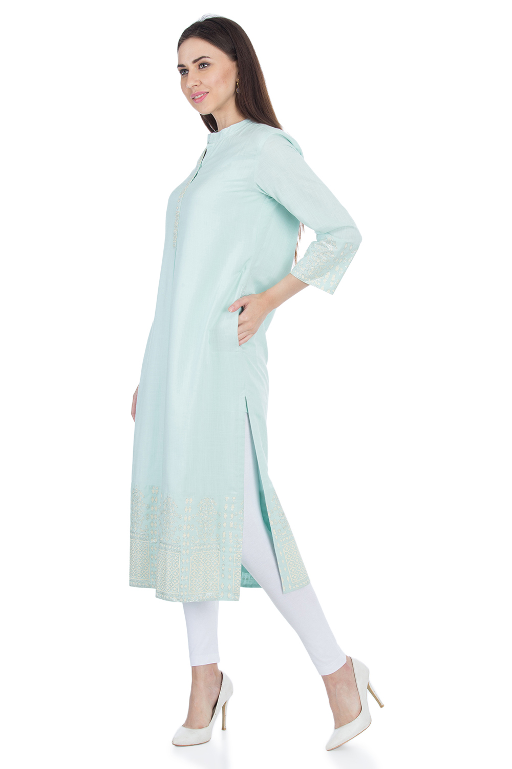 Aqua Blue Straight Yarndyed Kurta image number 2