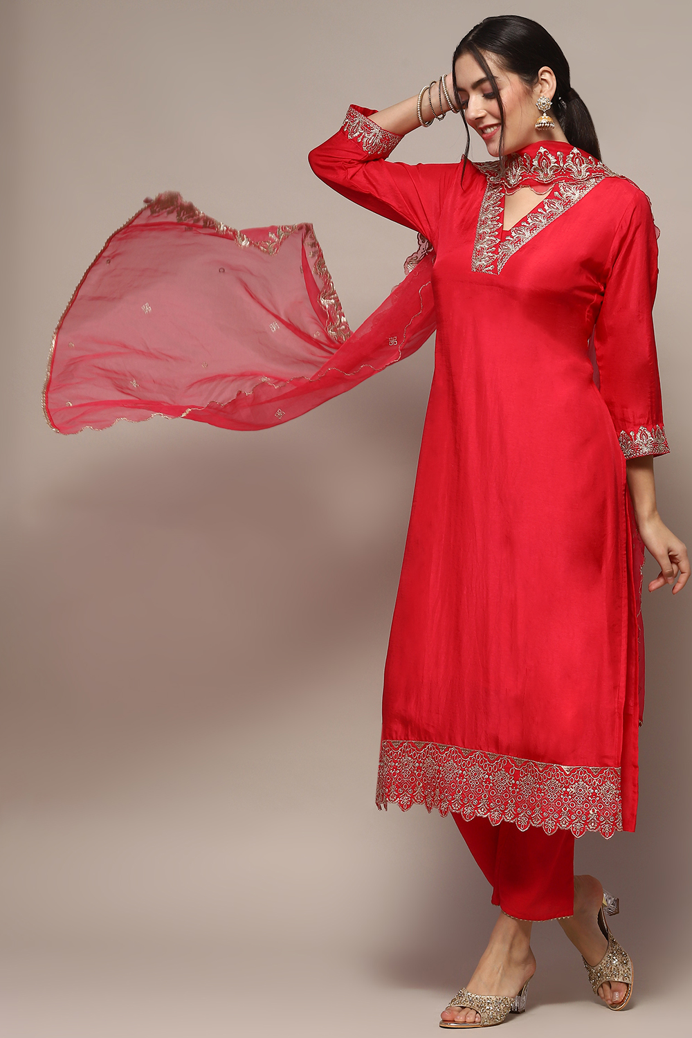 Pink Viscose Silk Unstitched Suit set image number 1