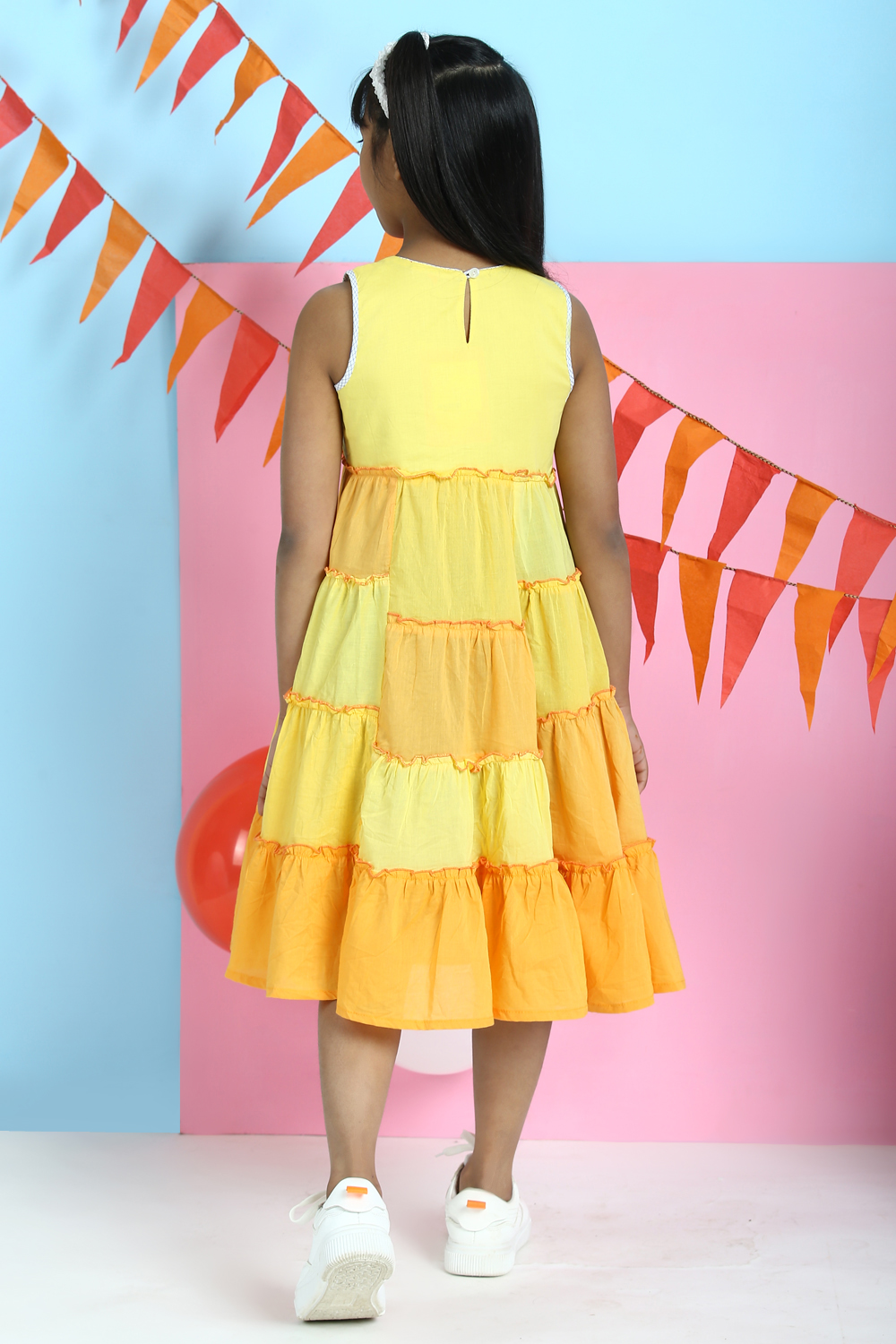 Yellow Cotton Tiered Dress image number 5