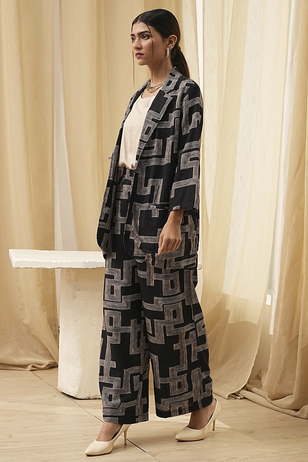 Black Viscose Printed Co-ord Set image number 3