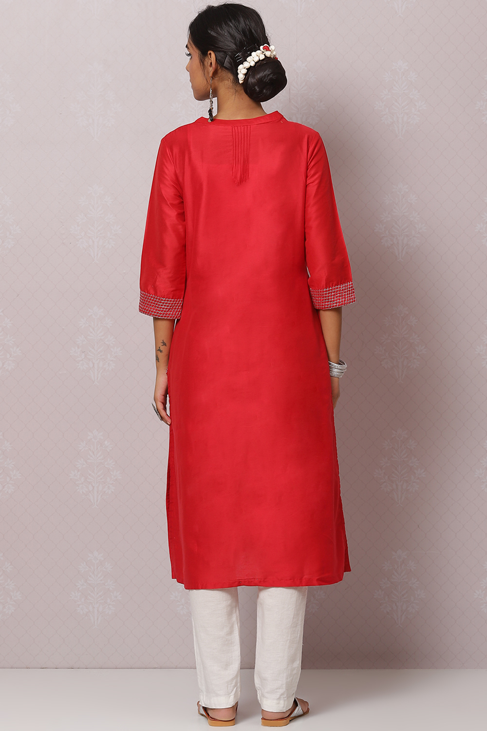 Red Straight Nylon Viscose Kurta image number 4