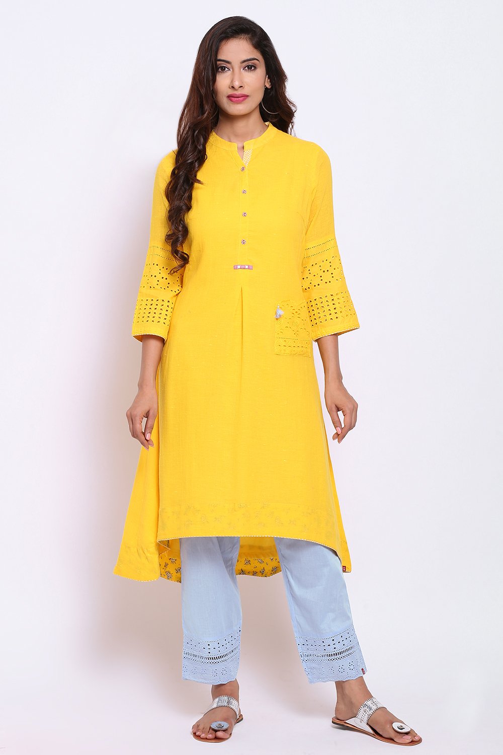 Yellow Cotton A-Line Kurta image number 0