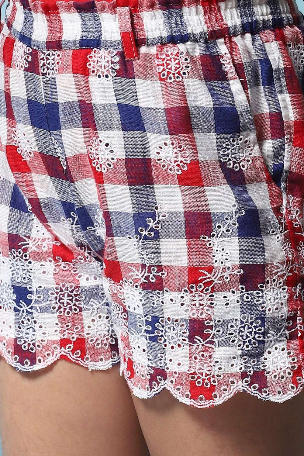 Red & Blue Cotton Shorts image number 1