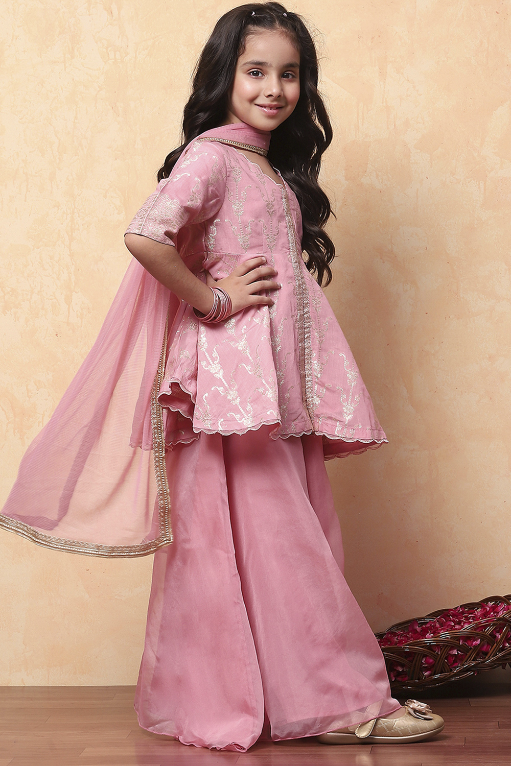 Purple Viscose Rayon Printed Front Open Sharara Suit Set image number 5