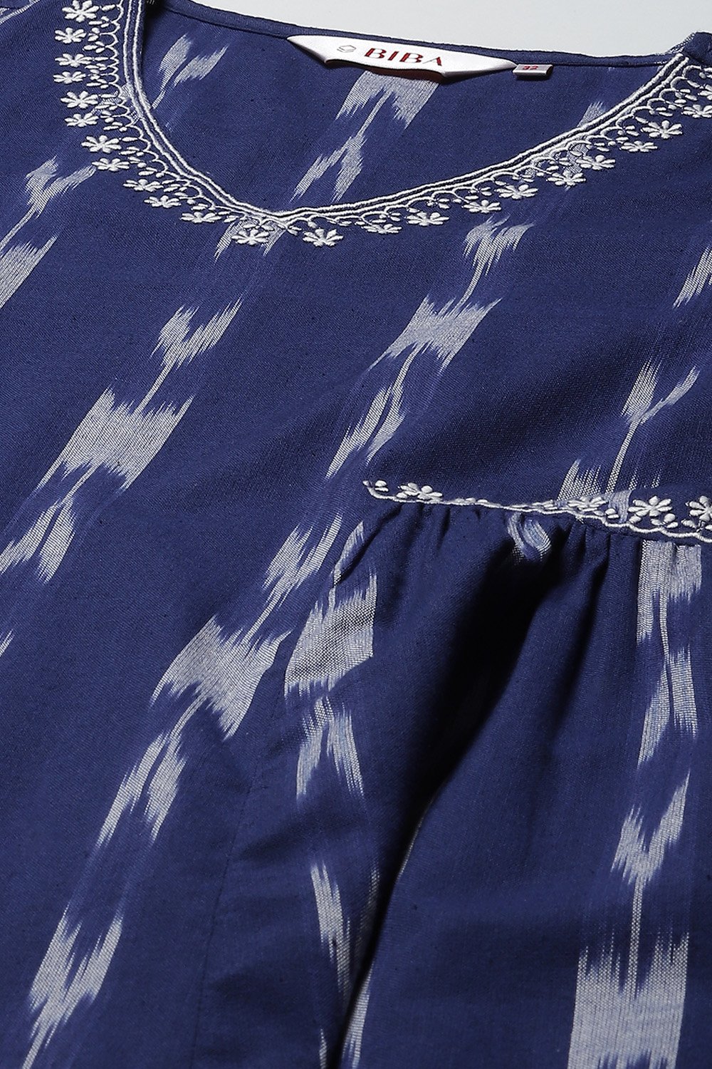 Navy Cotton IKAT Straight Yarndyed Kurta image number 1