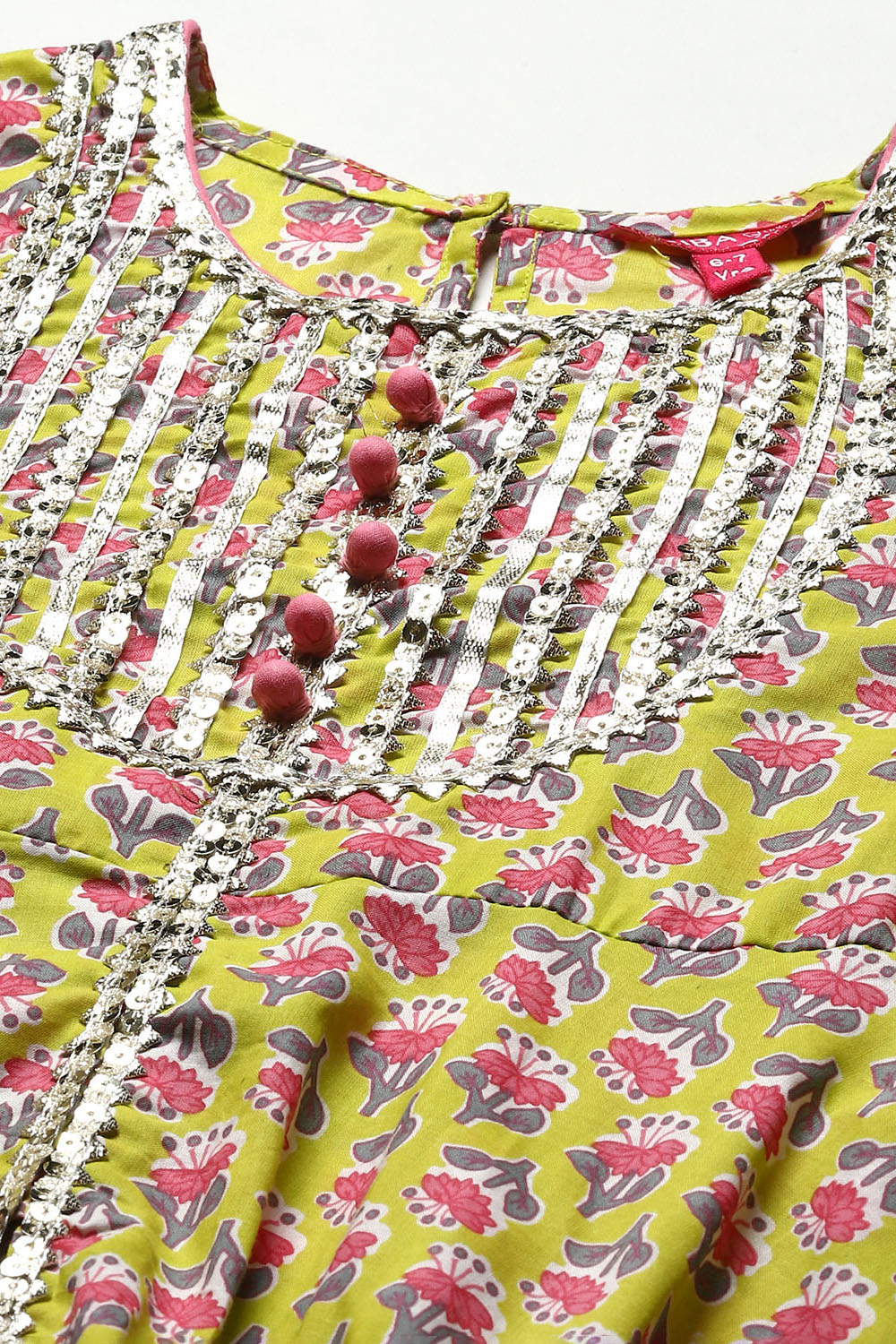 Lime Green Cotton Printed Kurta Garara Suit Set image number 1