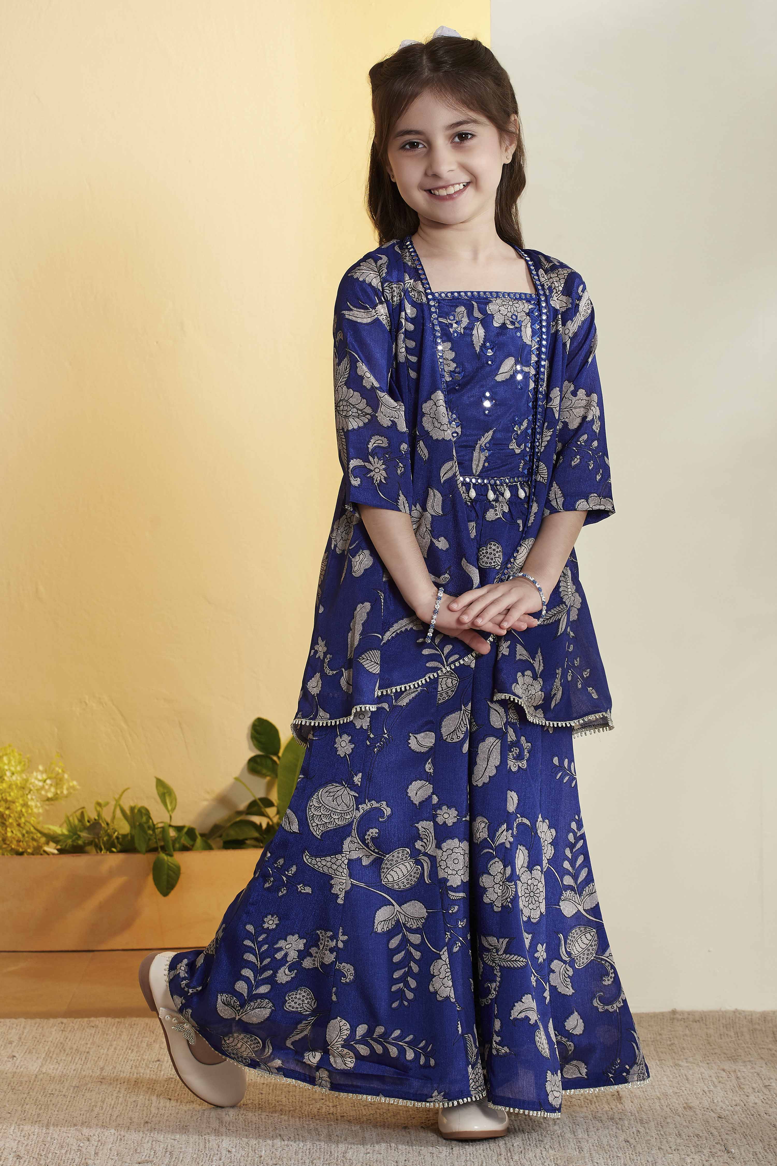 Blue Polyester Straight Suit Set image number 4