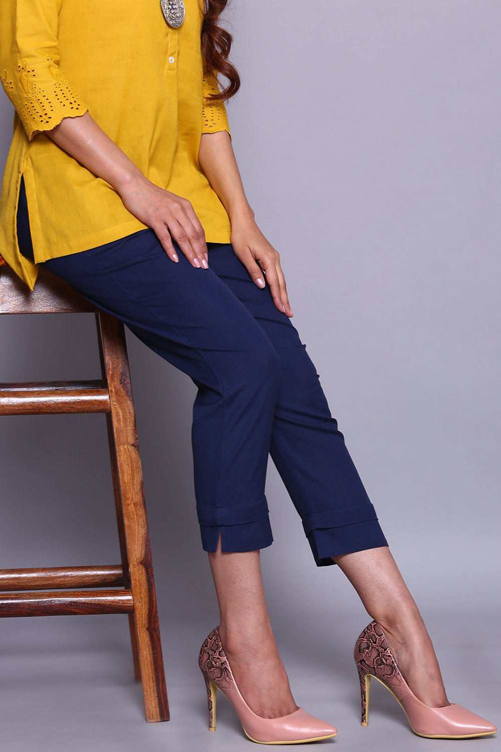 Navy Blue Cotton Flax Pants image number 6
