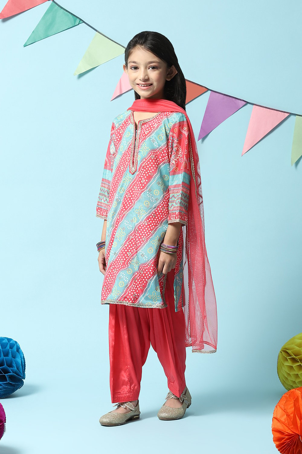 Sea Green Polyester Straight Printed Kurta Salwar Suit Set image number 5
