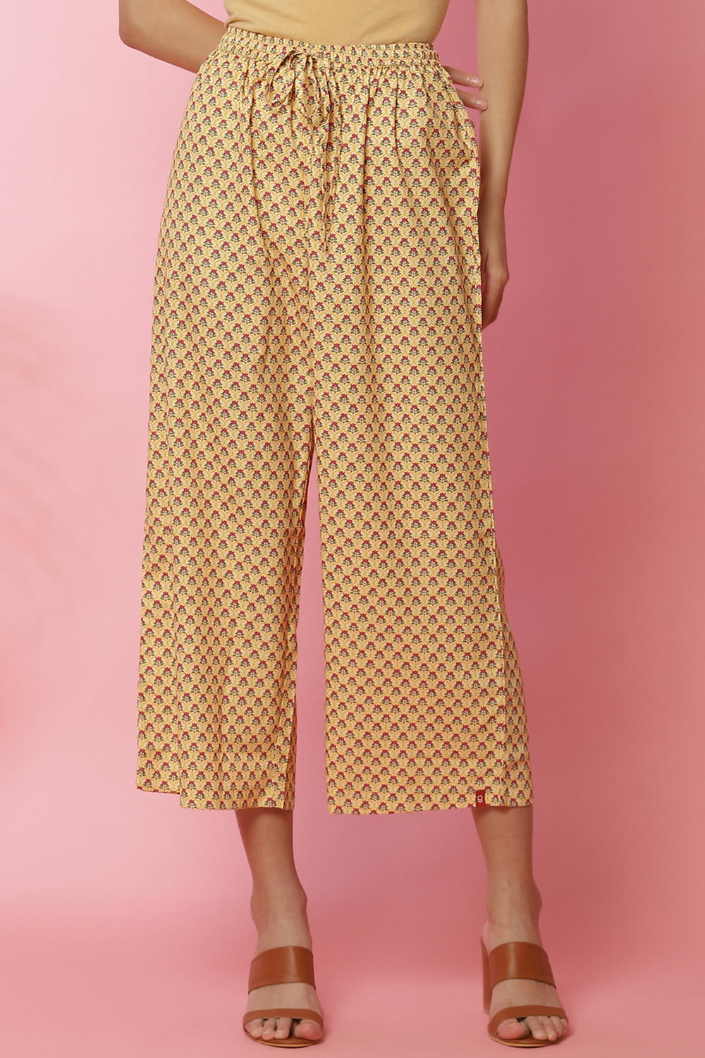 Yellow Viscose Printed Palazzo Pants image number 0