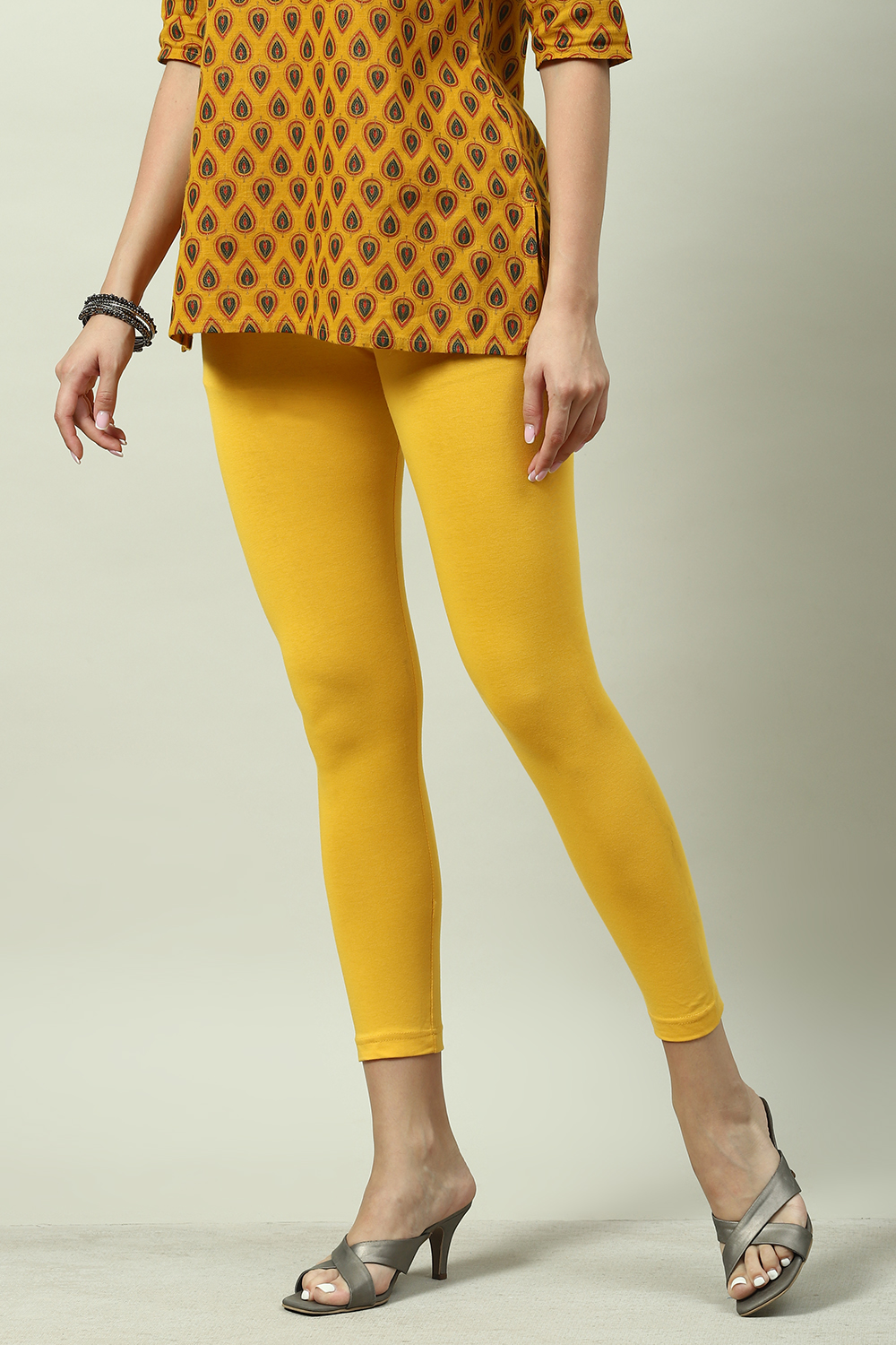 Dark Yellow Cotton Lycra Churidar image number 2