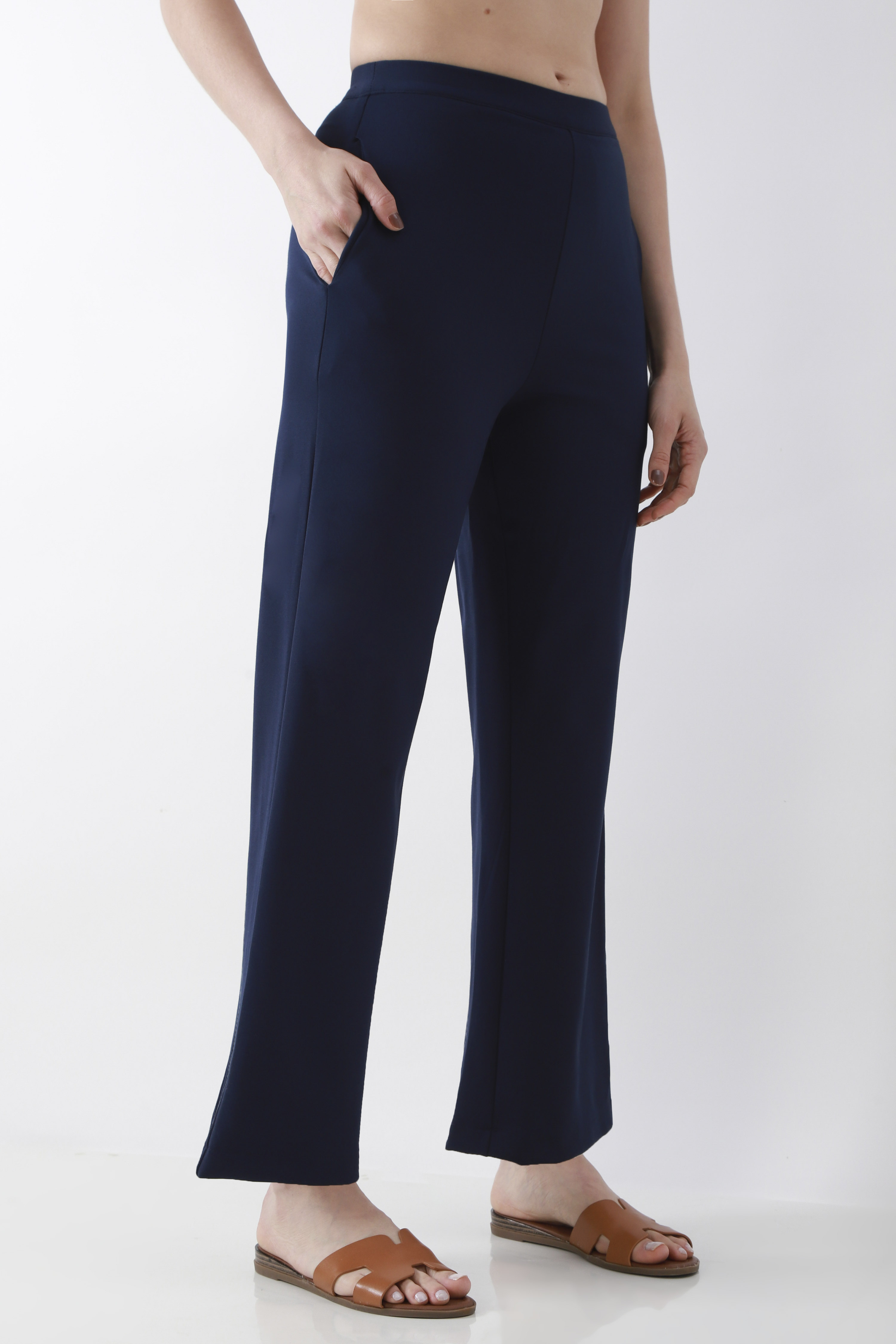Blue Viscose Blend Wide Leg Pants image number 3