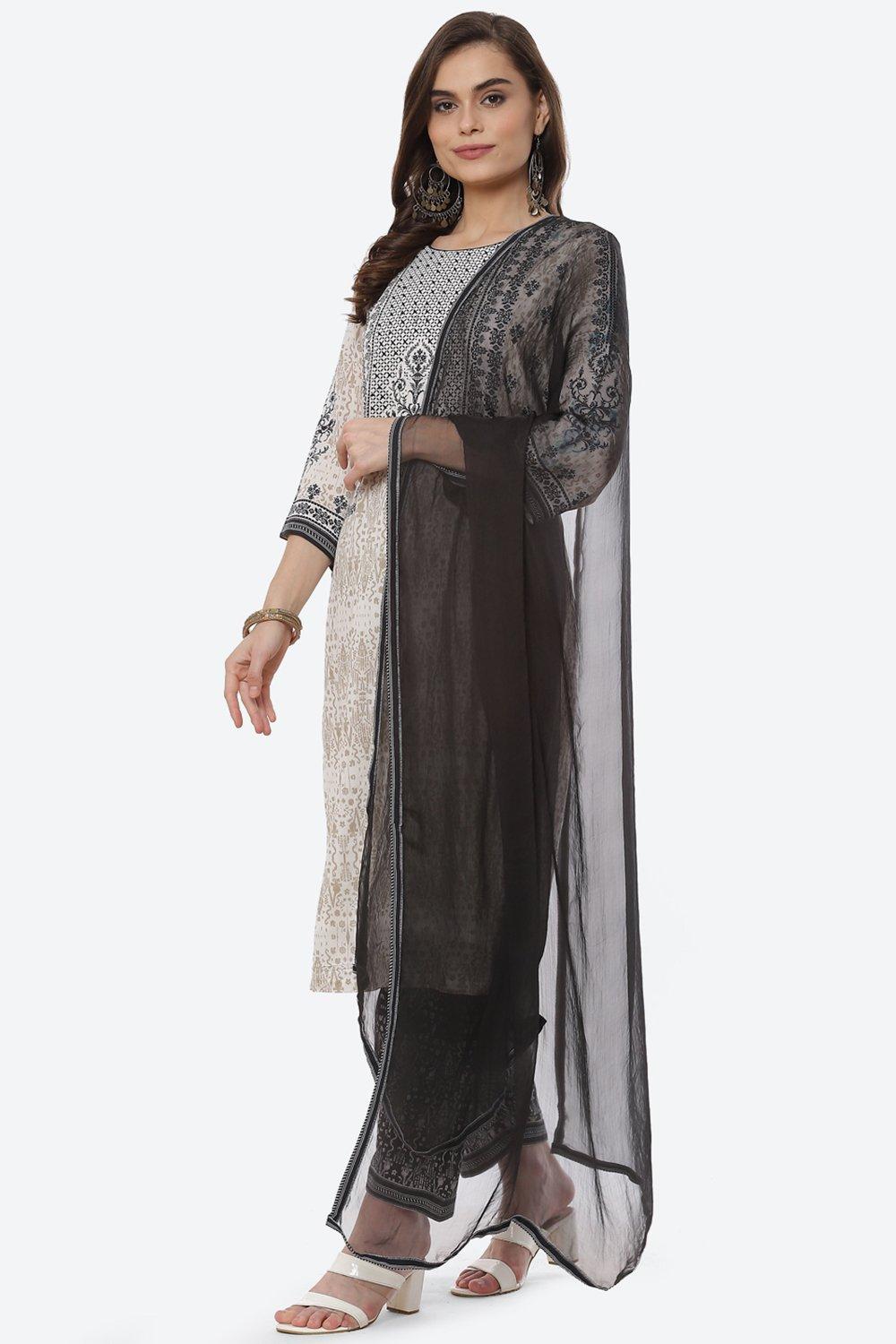Black & White Cotton Straight Kurta Salwar Suit Set image number 6