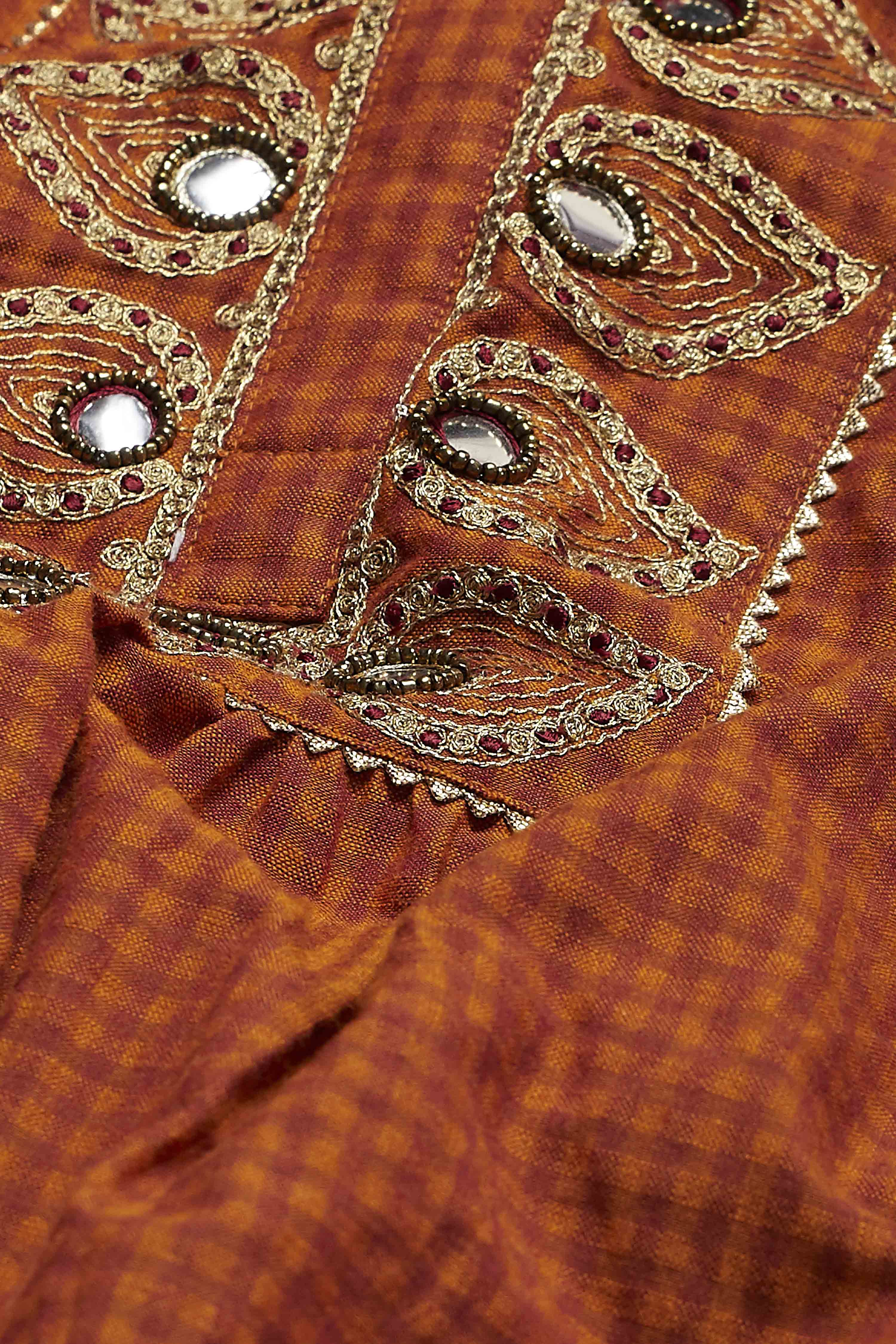 Rust Cotton Mirror Work Short Kurta Set image number 3