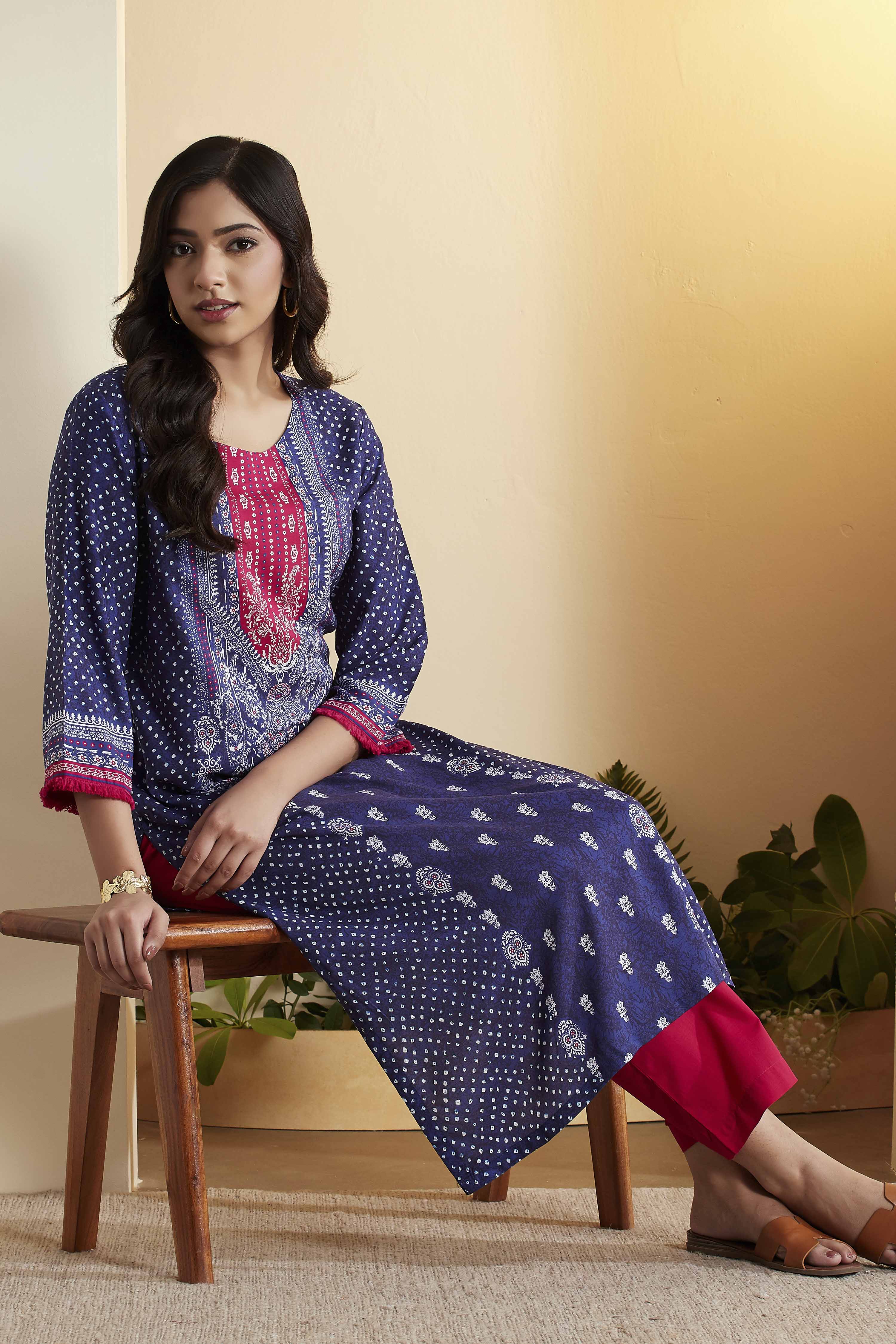 Blue Viscose Rayon Straight Kurta image number 0