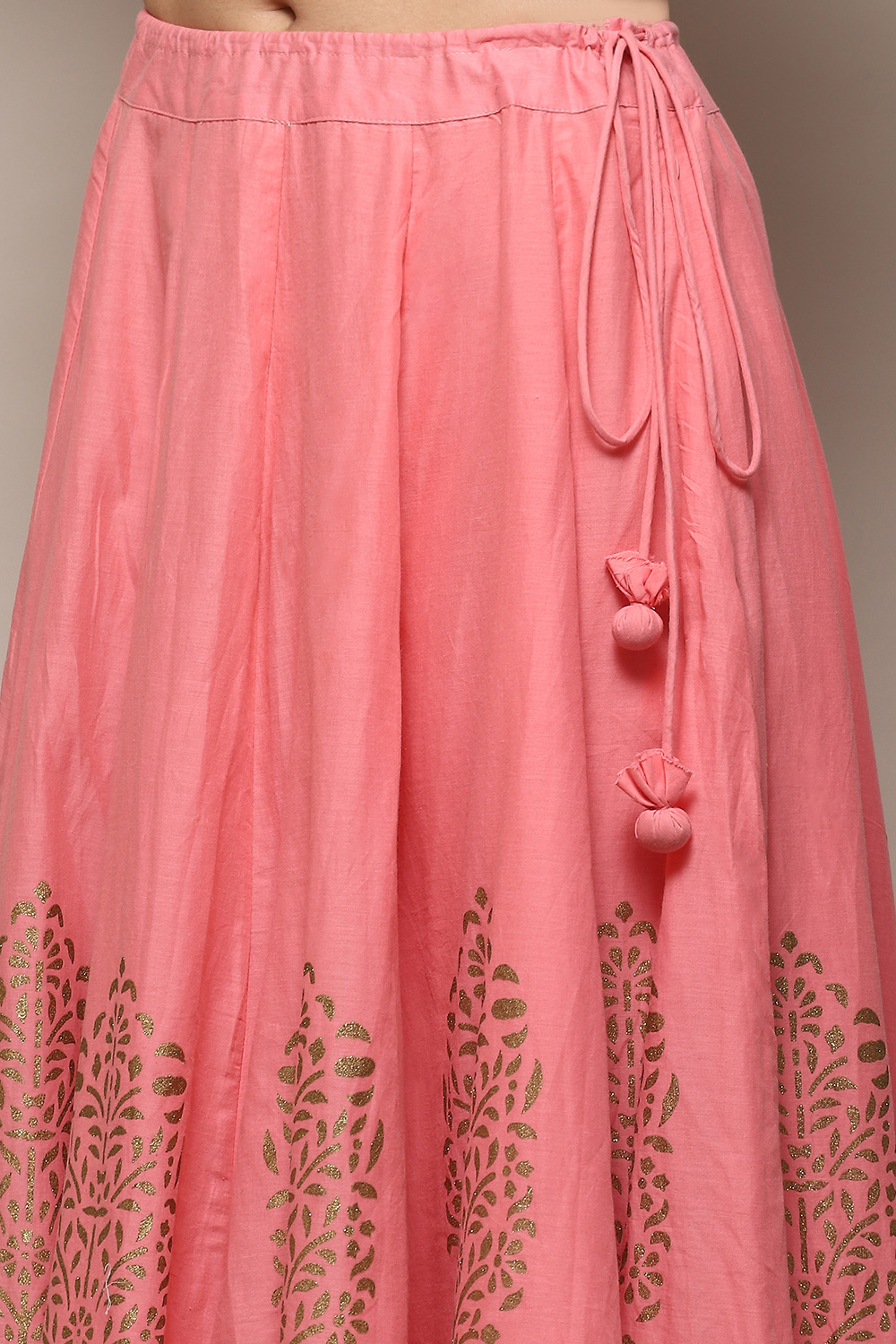 Aqua Blue Cotton Anarkali Kurta Lehenga Set image number 2